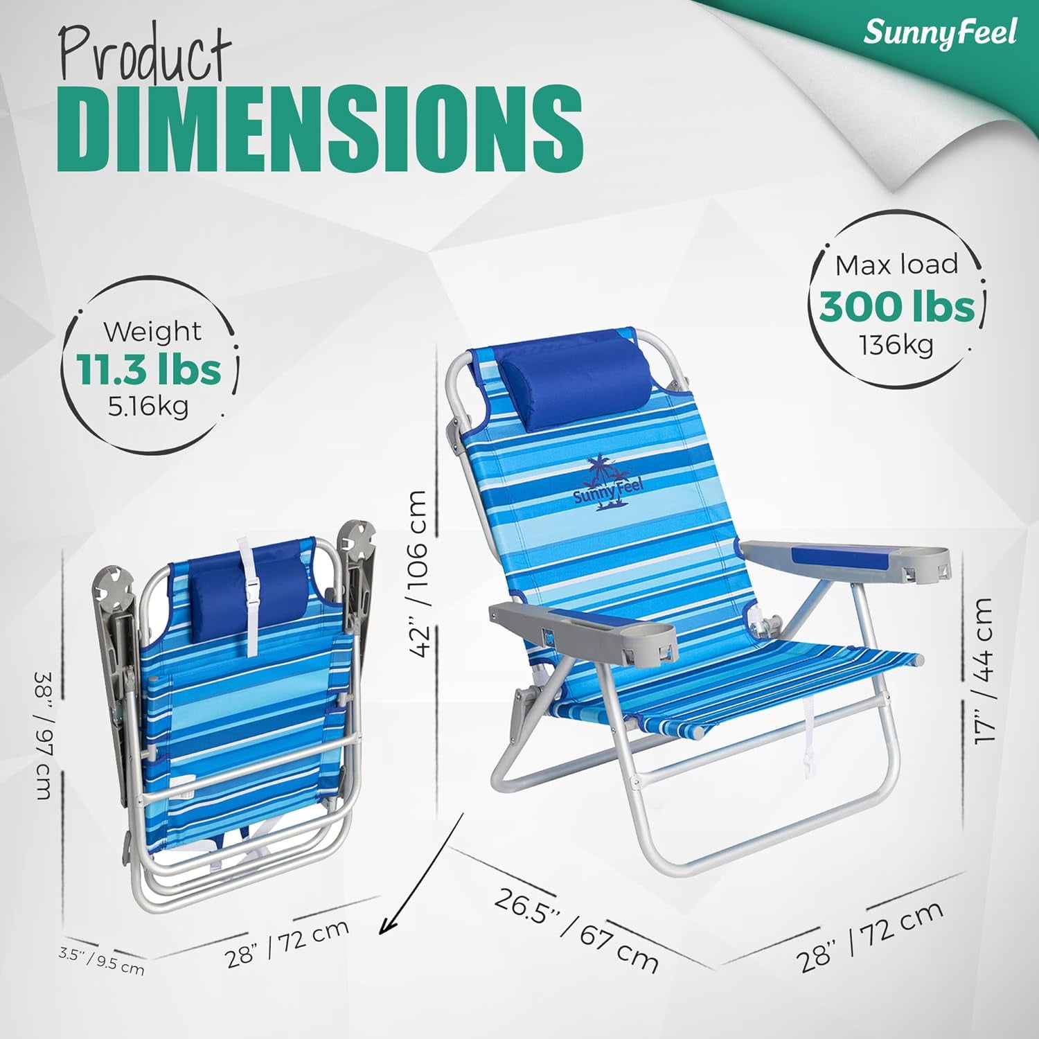 Sunnyfeel Tall Folding Beach Chair, Heavy Duty Portable Camping Lawn Chair with Cup Holder (Blue, 500 lb Capacity) 0n0jp