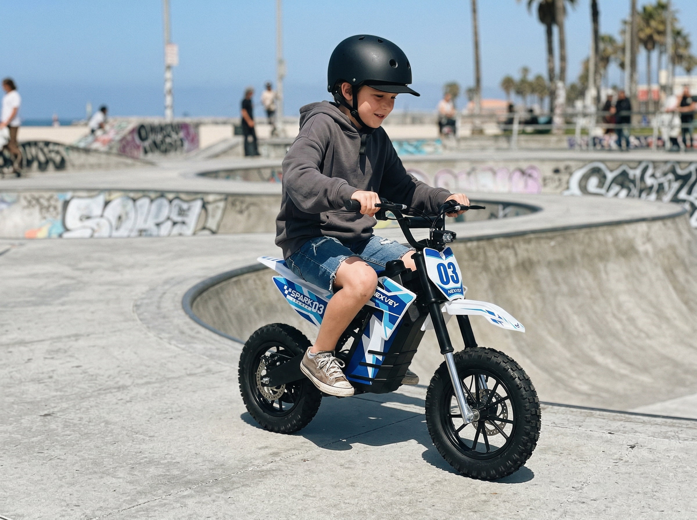 NEXVEY Spark 03 Electric Dirt Bike for Kids, 1500W Off-Road Ebike with Dual Suspension (Blue, 14 in Tires) nomxy