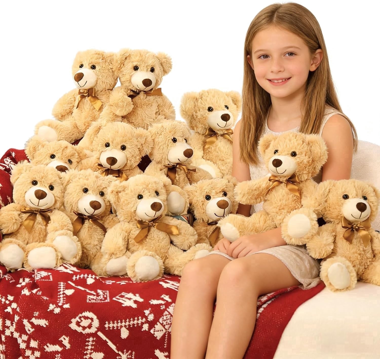 MaoGoLan 14 in Teddy Bear Stuffed Animals Bulk Plush Toy Set (Brown, 12 Pack) 9gu19
