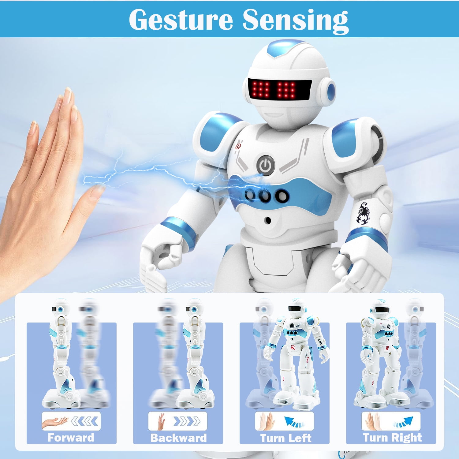 GMDISC RC Robot Toy, Gesture Sensing Programmable Interactive Smart Robot with Music and Dance (Blue) b4e5z