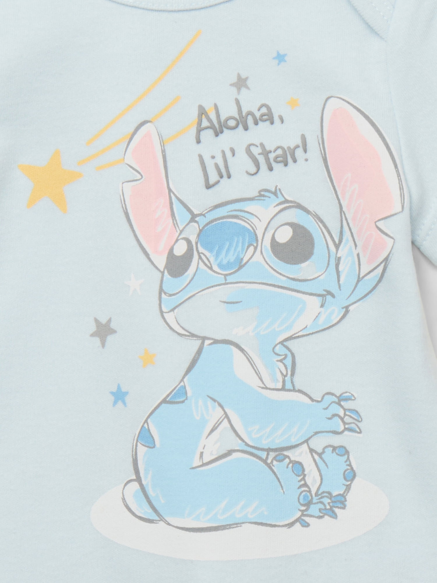 Lilo & Stitch Baby Bodysuit Set, Soft Cotton Blend Short Sleeve Rompers (Blue, 3-Pack) qr5sm