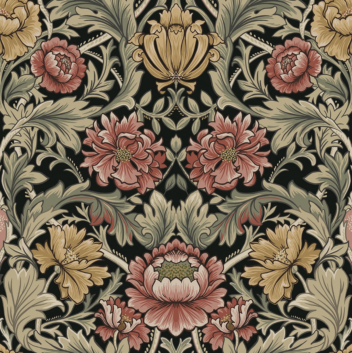 Harry & Grace Ebony Acanthus Floral Cameo Peel and Stick Wallpaper (Black, 20.5 in. x 18 ft.) 52f3c