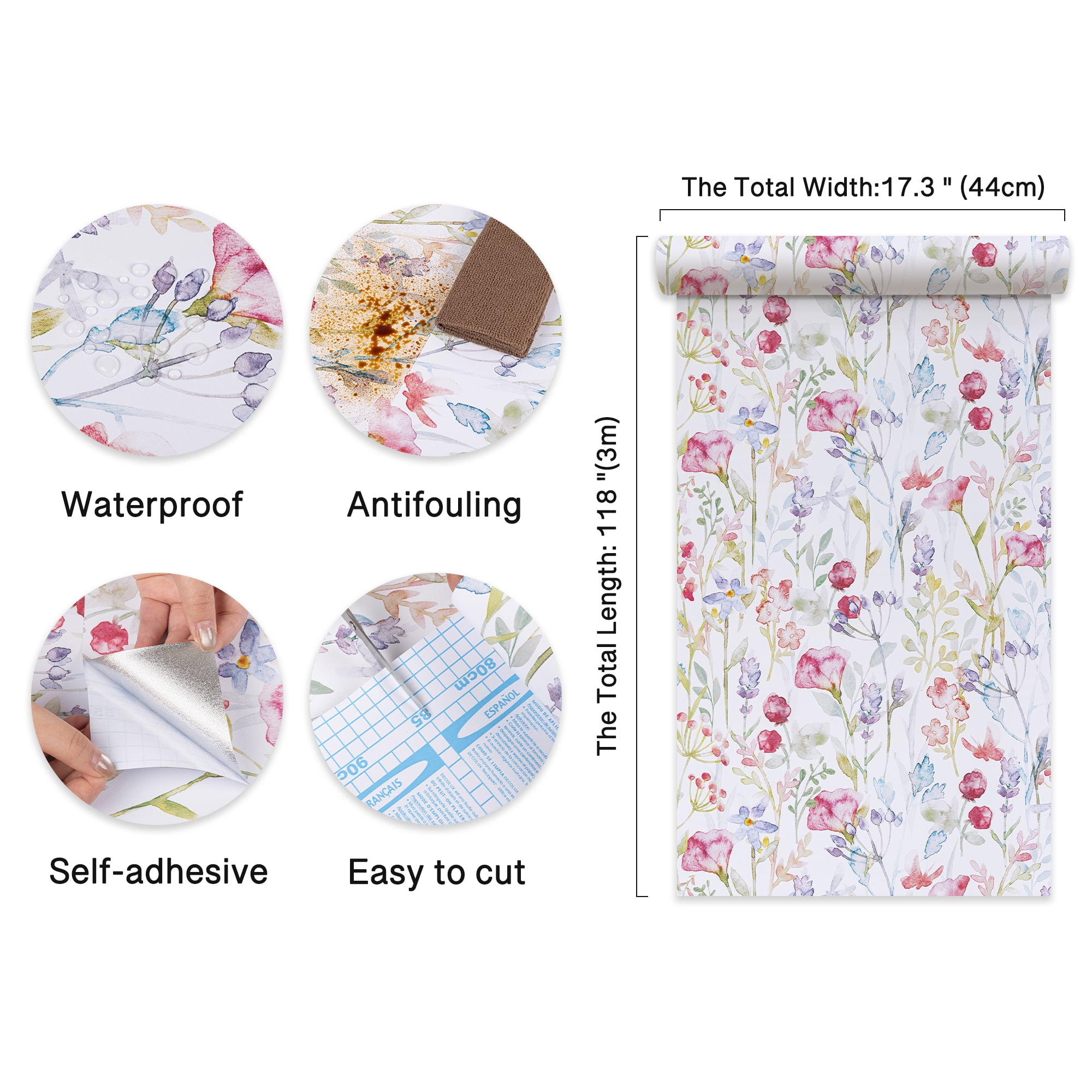 Abyssaly Floral Peel and Stick Wallpaper Removable Vinyl Contact Paper for Home Decor (White, 17.3 in x 118 in) 2w4oa