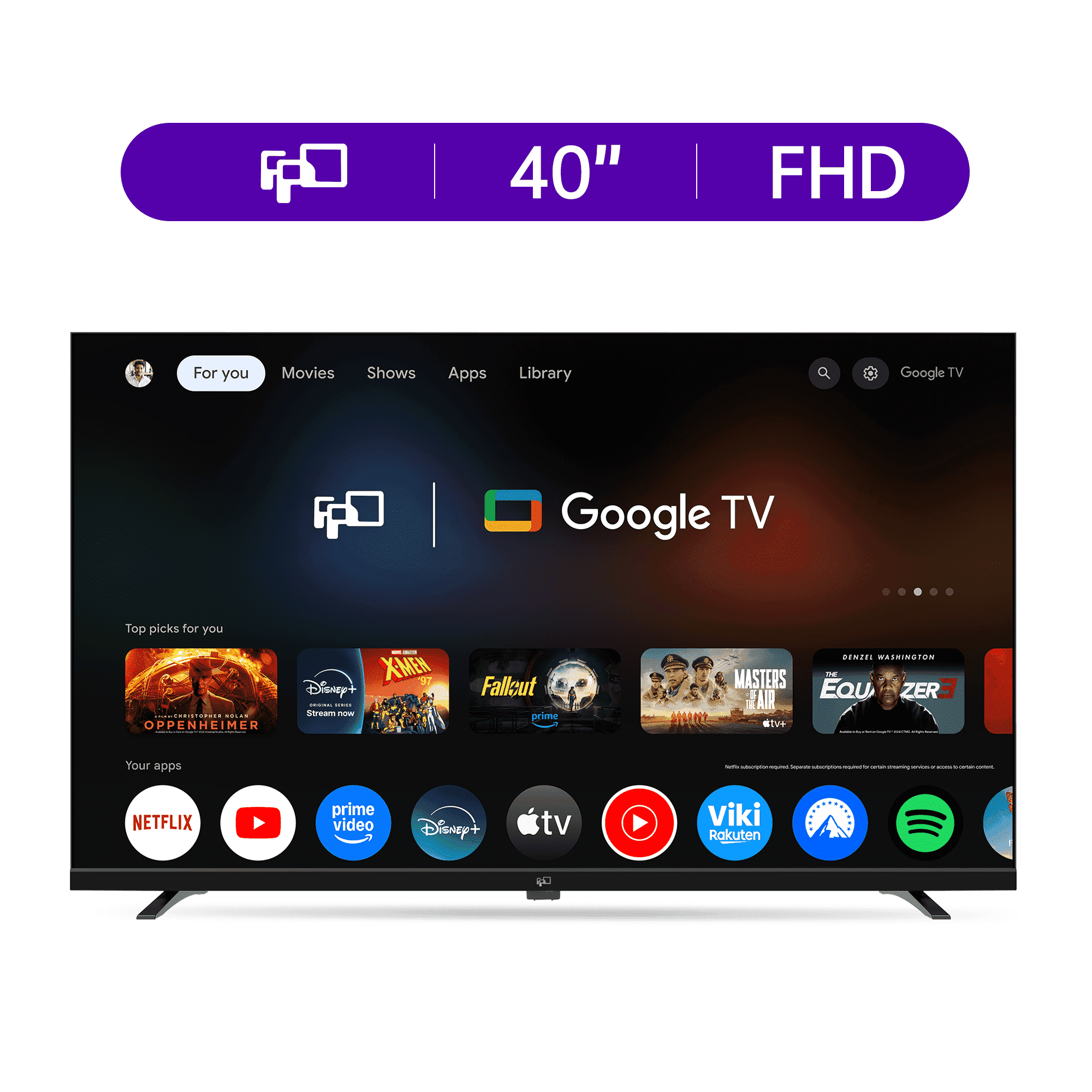 FPD 40-inch Smart TV, 1080p FHD LED Google TV with HDR10, Dolby Audio, and Voice Control (Brown, 40 in) 52m0j