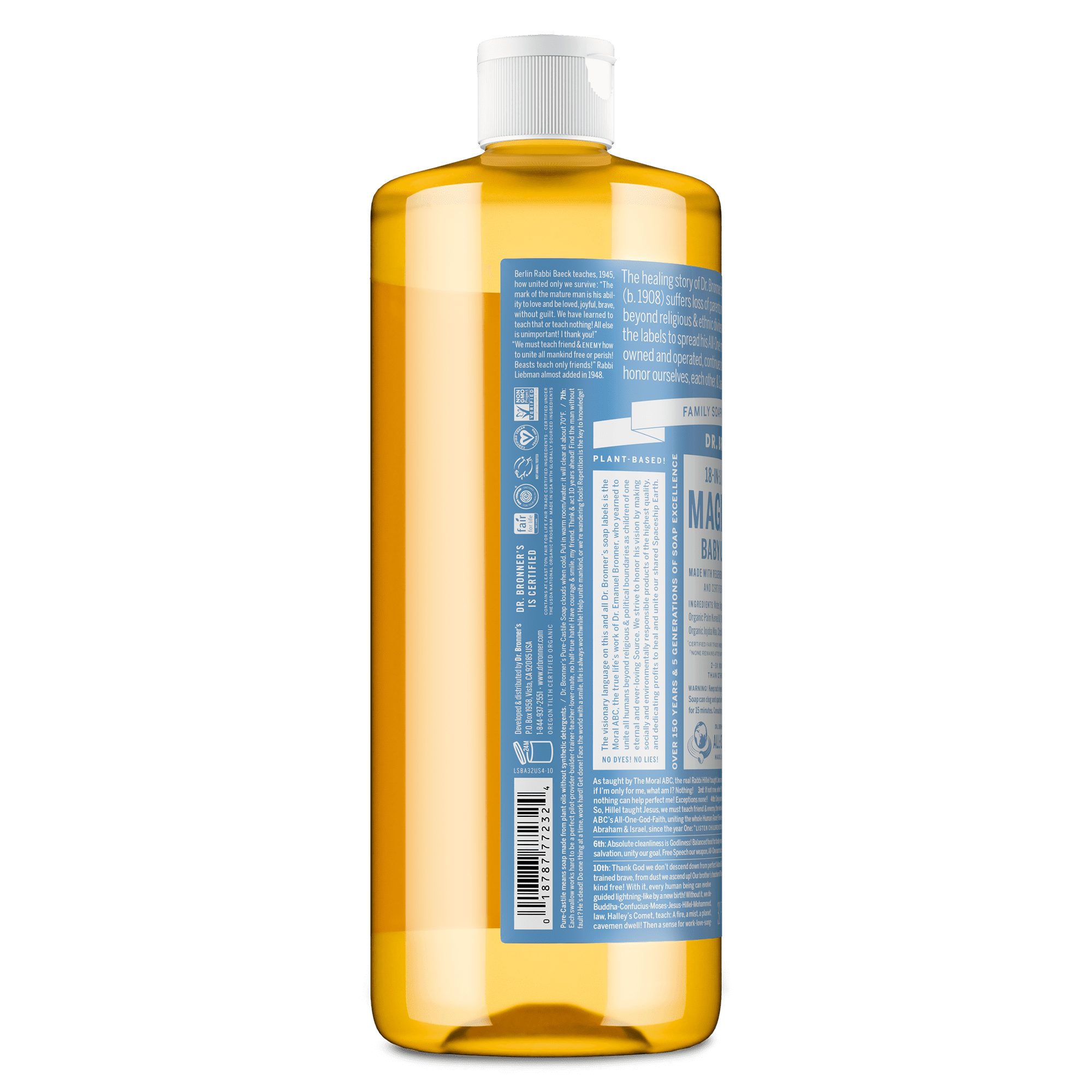 Dr. Bronner's Pure-Castile Liquid Soap, Unscented Organic Face and Body Wash (32 oz) e4ilh