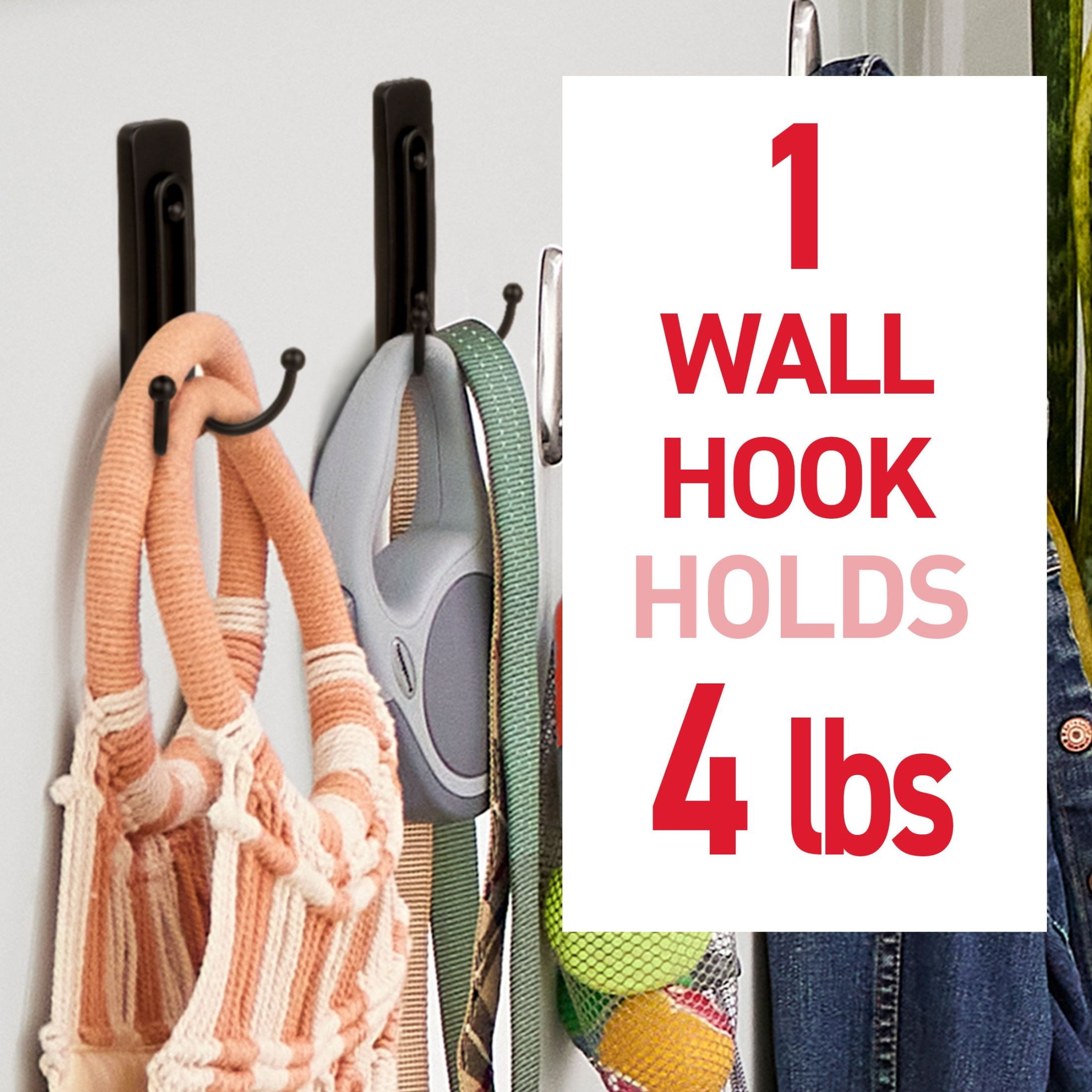 Command Large Double Wall Hooks, Damage-Free Adhesive Hanging for Home and Office (Black, 2 Hooks) f1du7