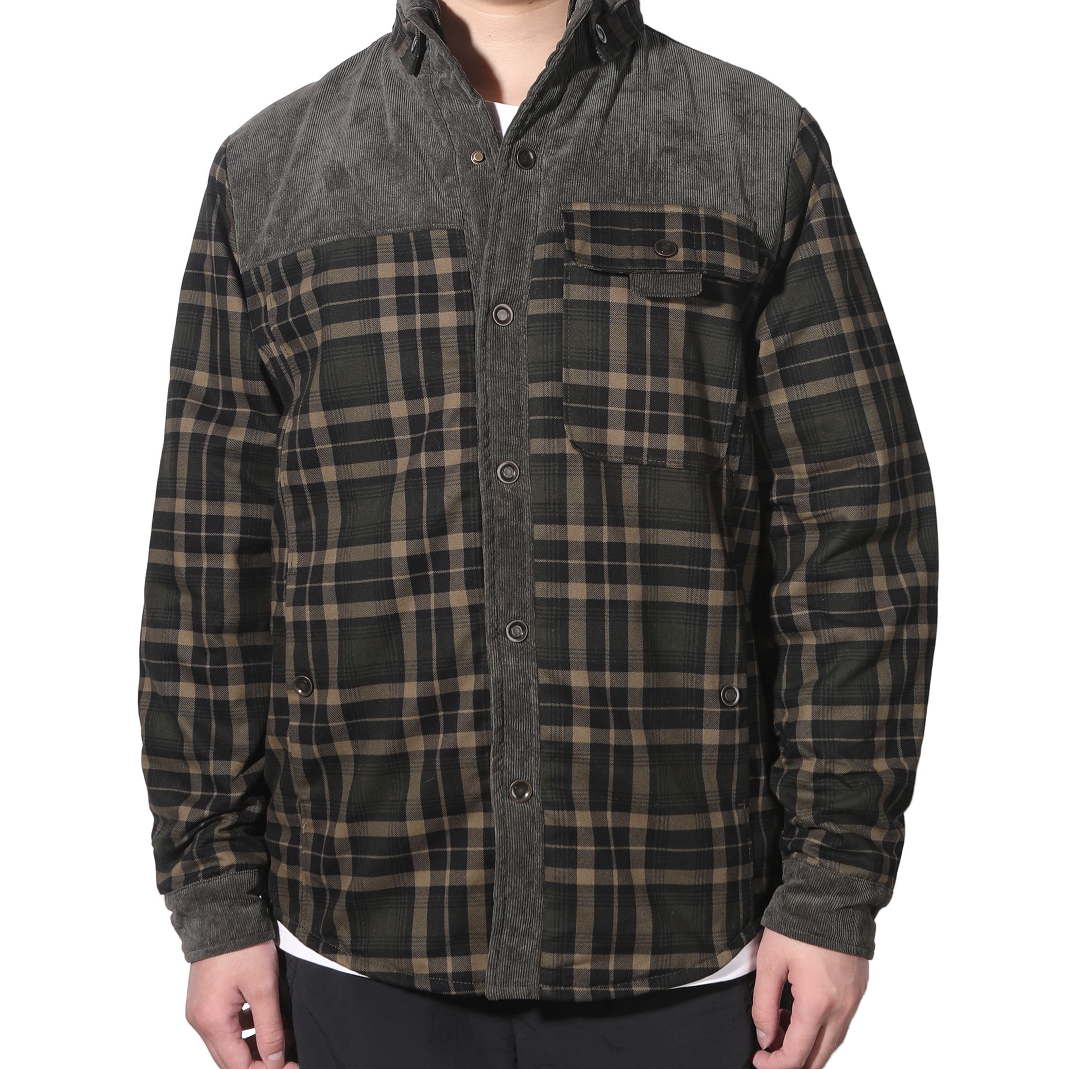 Zaitun Men's Flannel Jacket Plaid Sherpa Lined Shirt Snap Button Winter Coat (Green, XL) ap2qu