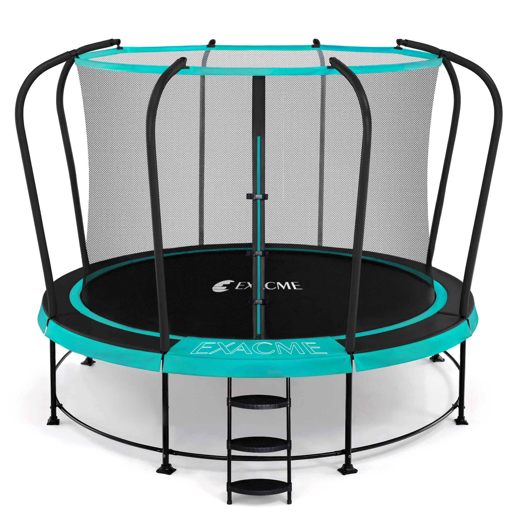 ExacMe Heavy-Duty Round Outdoor Trampoline with Safety Enclosure Net and Ladder (Black, 14 ft) l0byt