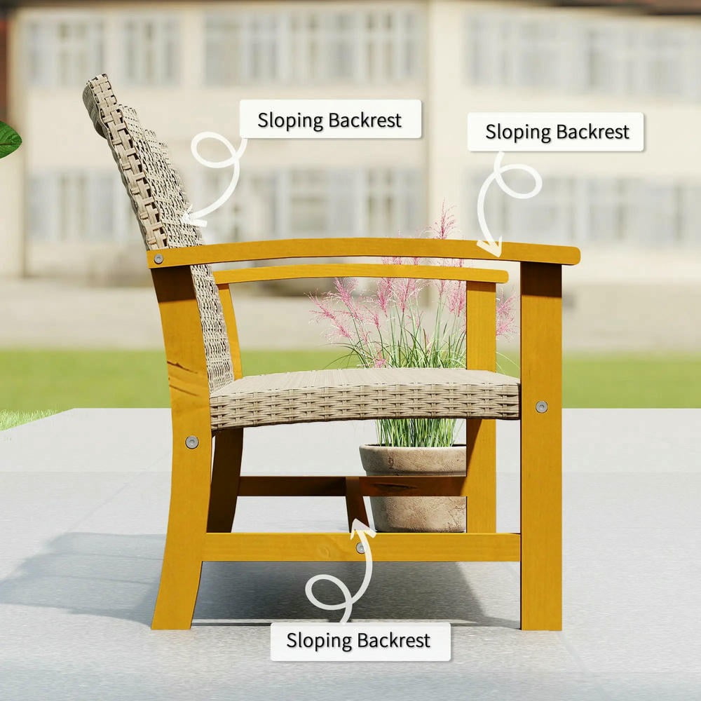 Barara King 3-Seat Outdoor Wicker Sofa, Acacia Wood Patio Couch with Steel Frame (Brown, 75 in) j0tuo
