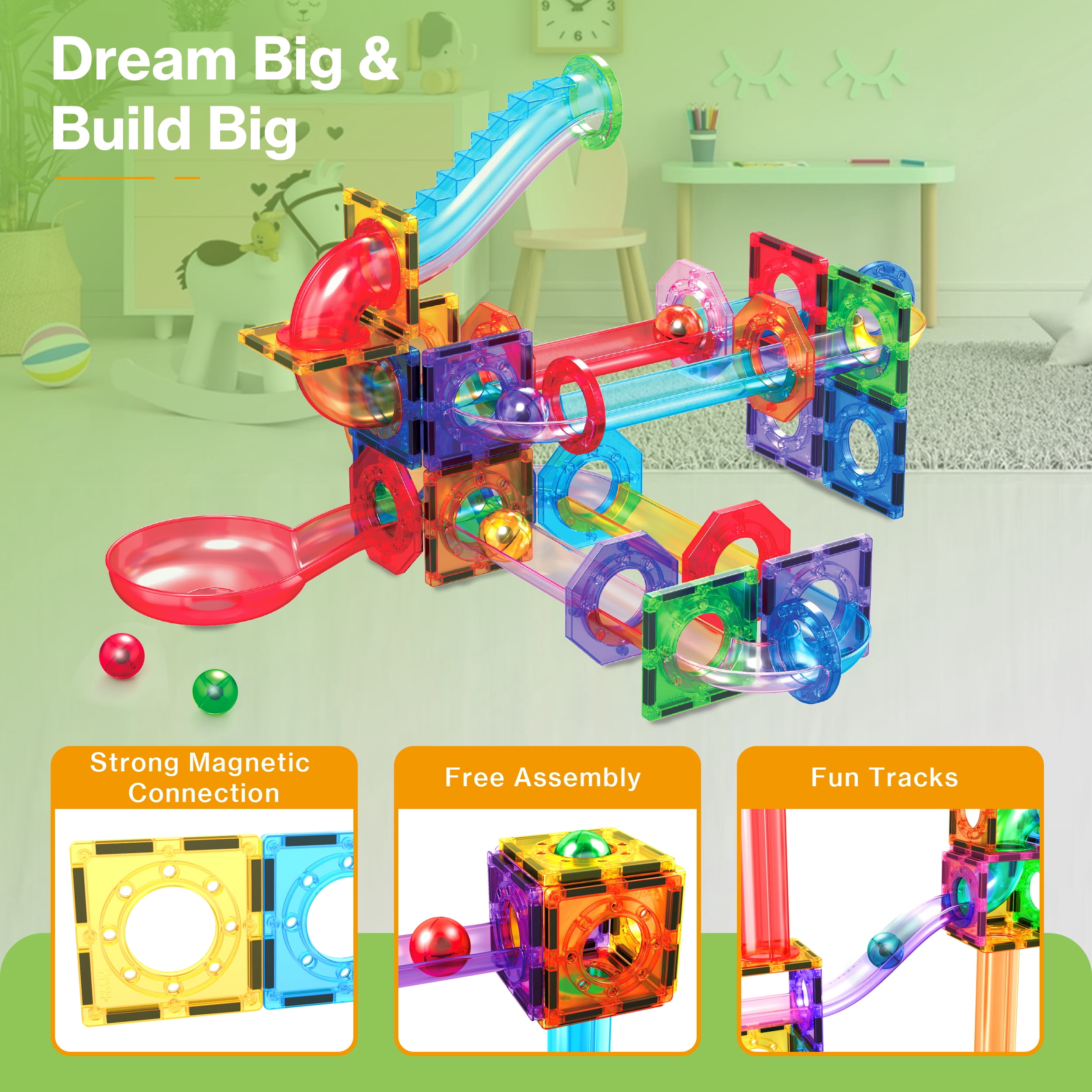 PicassoTiles Magnetic Marble Run Construction Set (62 Pieces) m6w5z