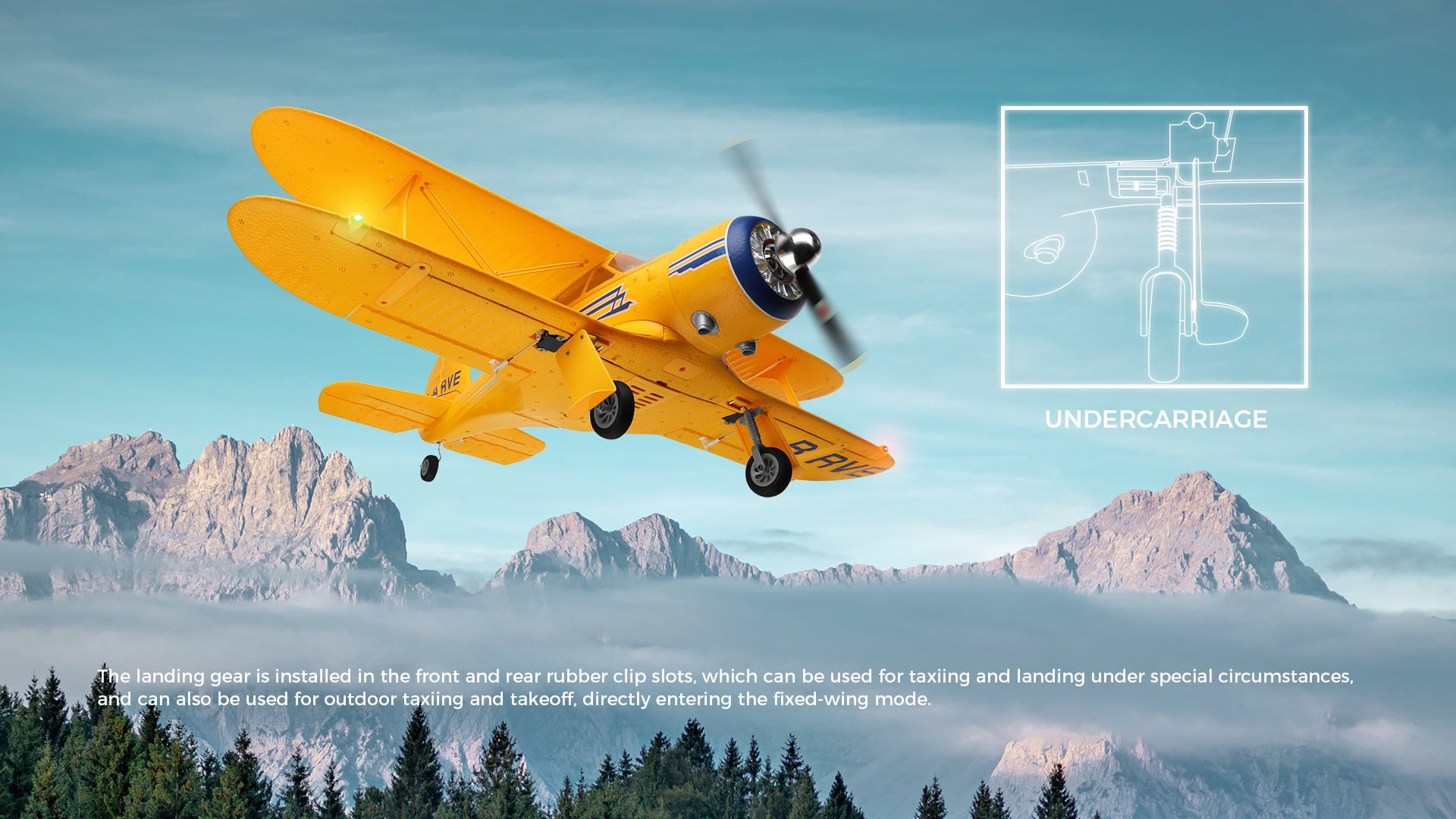 Bruce & Shark A300 RC Airplane Beechcraft D-17 4-Channel Brushless Remote Control Plane with Lights (Yellow, 2 Batteries) 35sy4