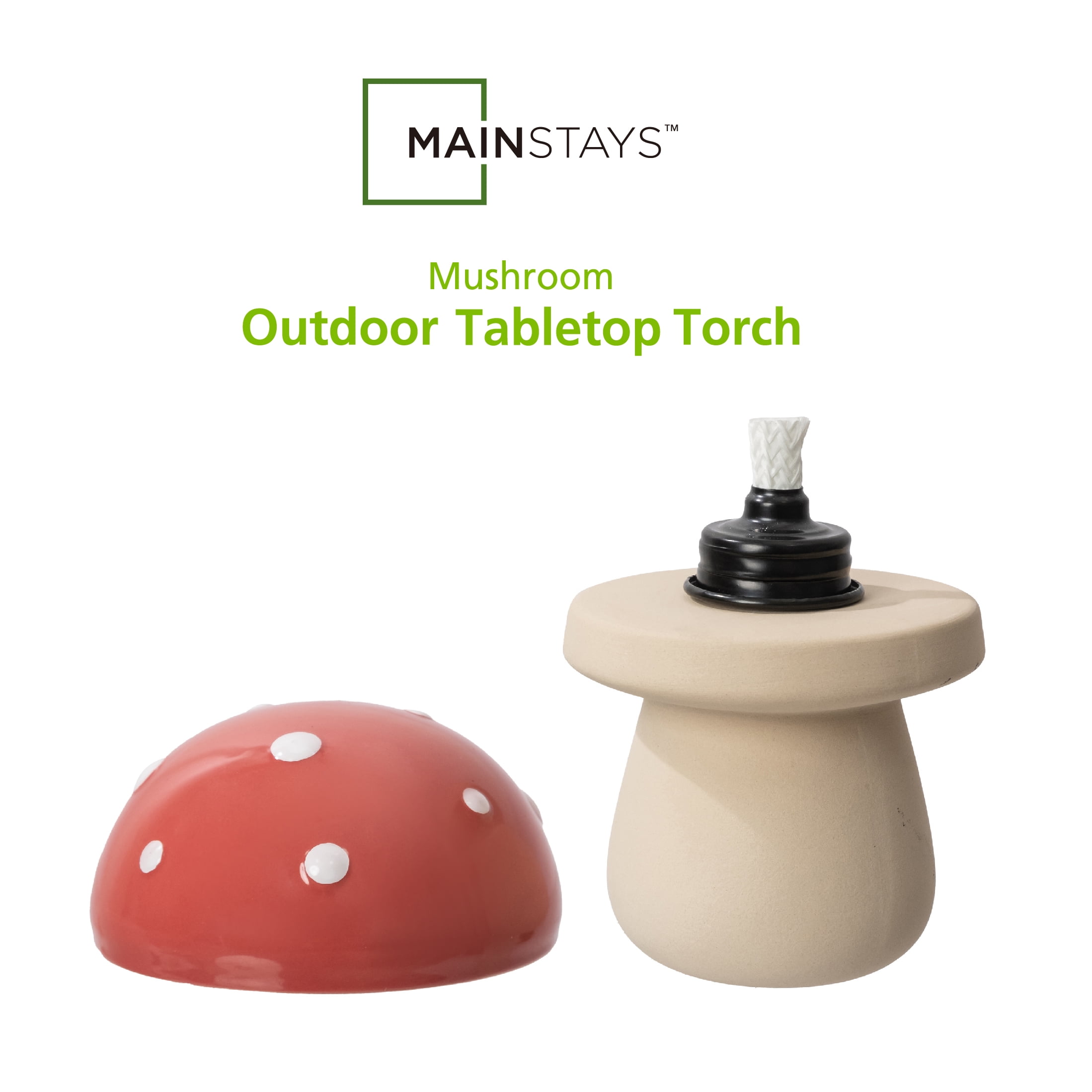 Mainstays Ceramic Mushroom Tabletop Torch for Outdoor Patio Decor (Red, 6 in) 0dqdt