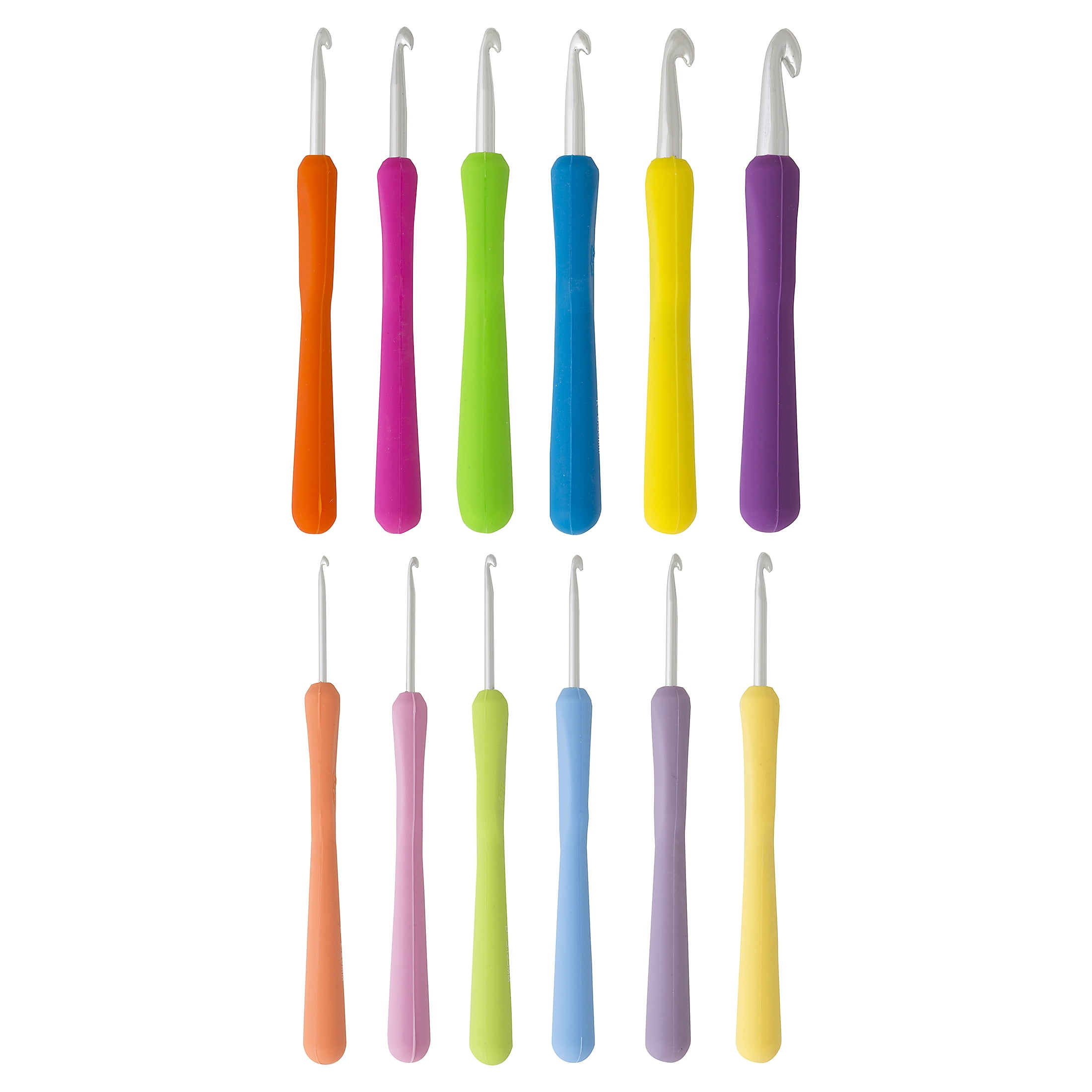 Boye 12 Piece Ergonomic Aluminum Crochet Hook Set, Smooth Anodized Aluminum Crafting Tools (Multi-Color, 12 Piece Set) 4utx6