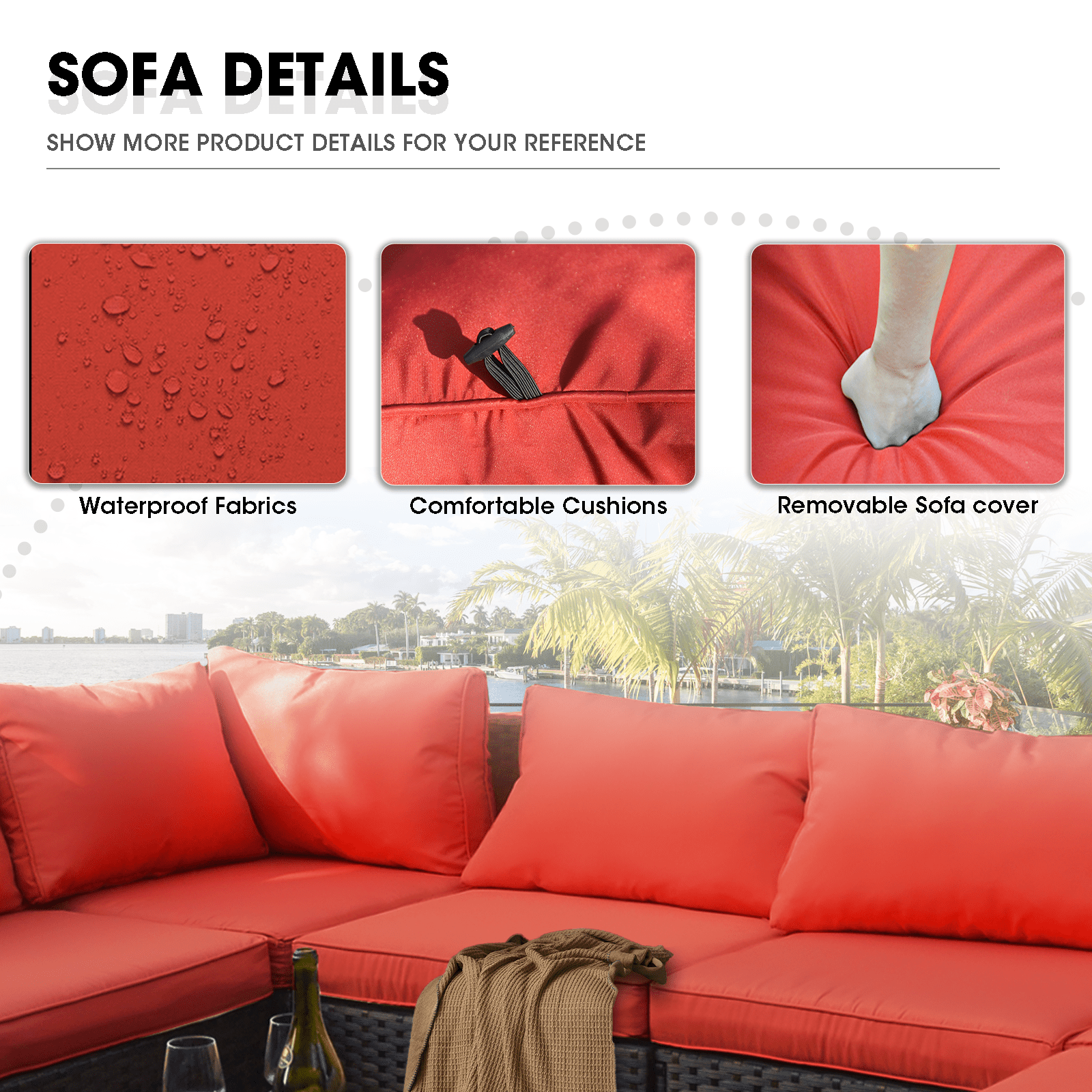 GREZONE 12-Piece Outdoor Patio Furniture Set with 43 in 55000 BTU Gas Propane Fire Pit Table and Rattan Wicker Sectional (Red) clrfx