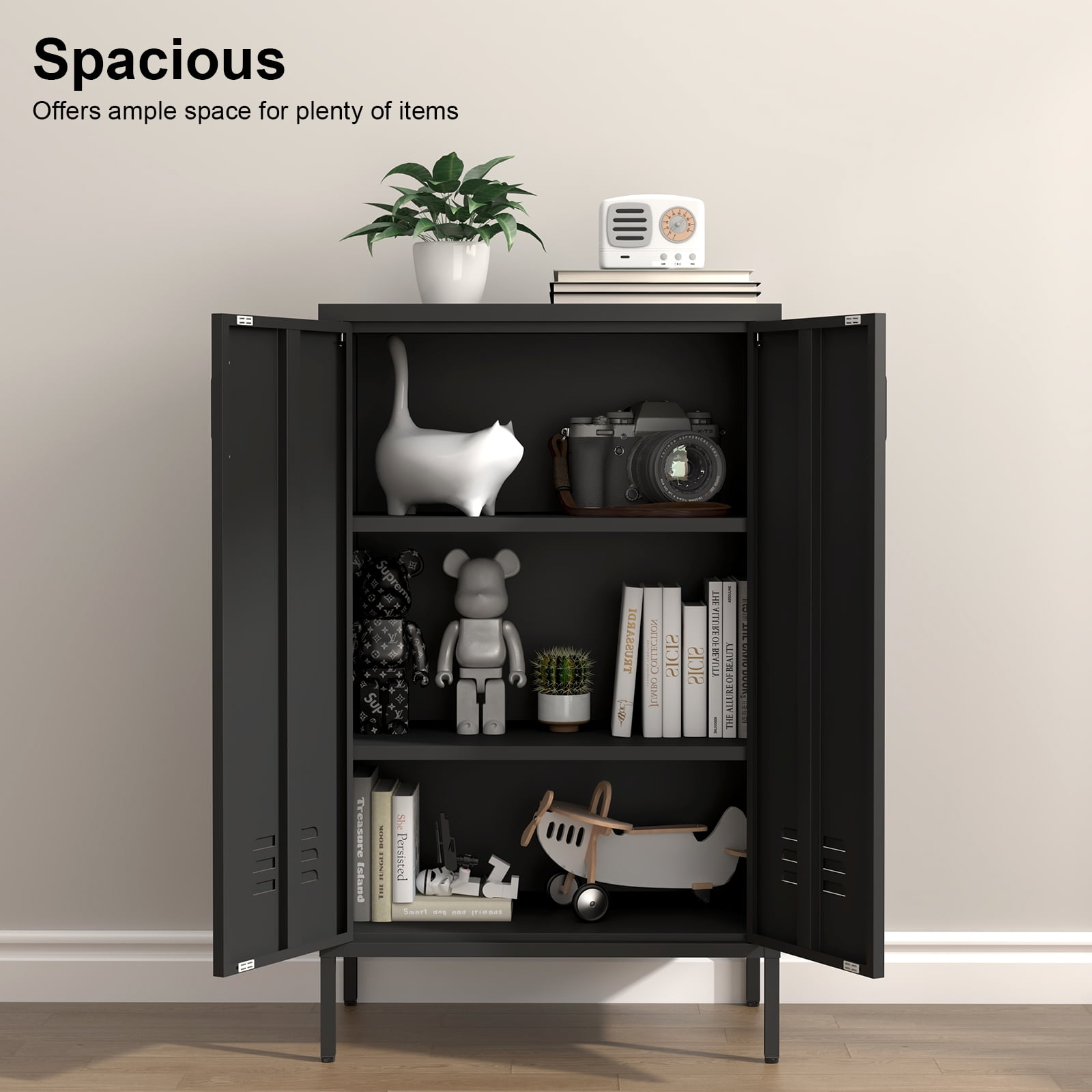 NICEGDLT Metal Storage Cabinet with Adjustable Shelves and Magnetic Doors (Black, 2-Door) 972os
