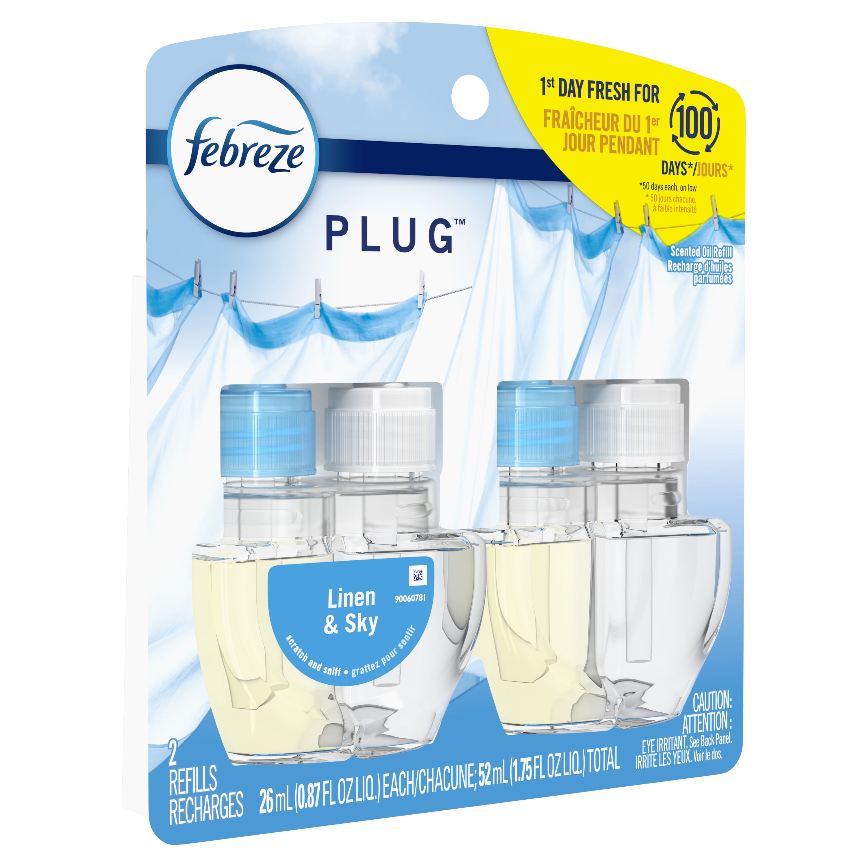 Febreze Fade Defy Plug In Air Freshener Refill, Odor-Fighting Scented Oil, Linen & Sky (0.87 fl oz, 2 Pack) eqcrd