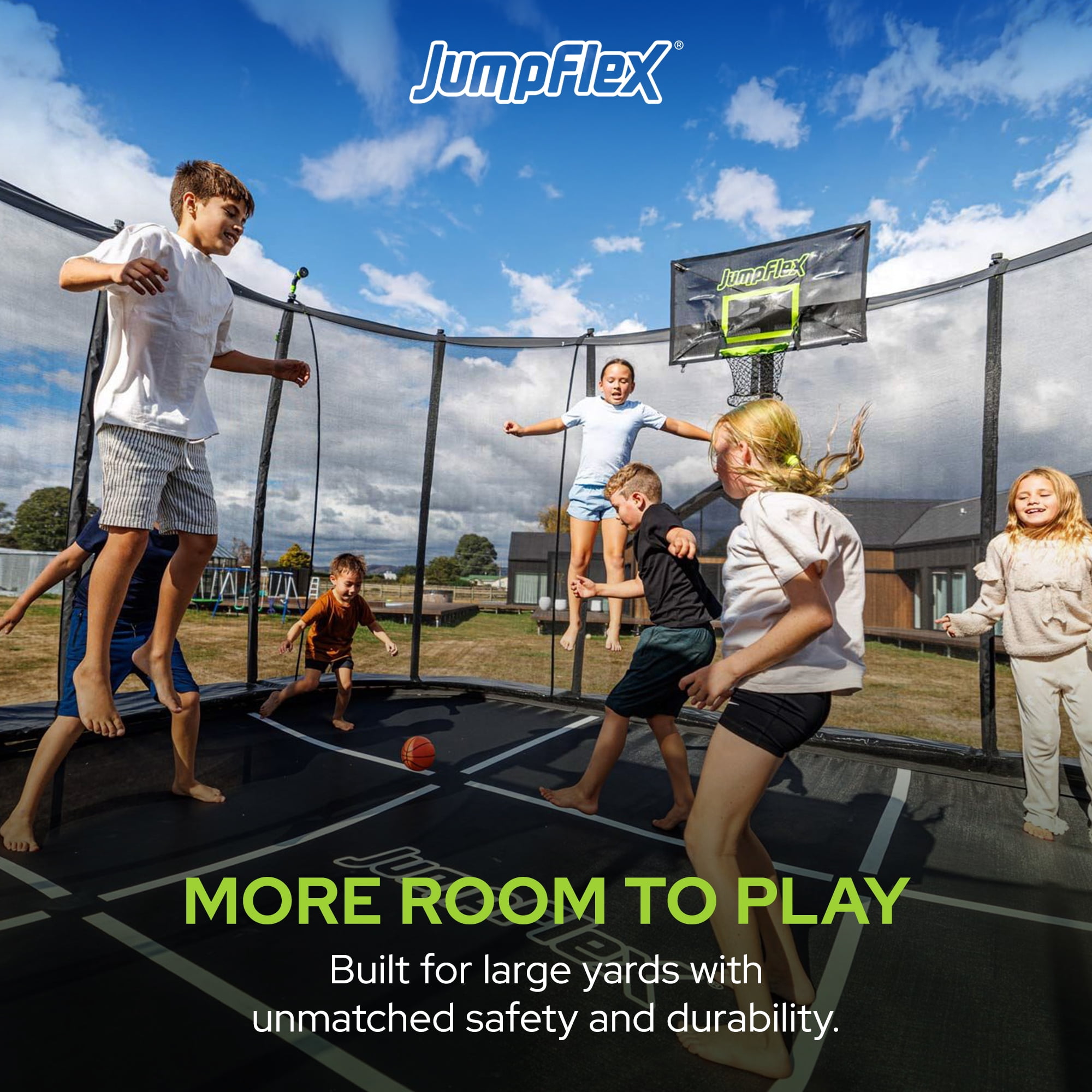 JumpFlex MEGA Outdoor Trampoline with SMARTSHADE Canopy (Black, 19 ft) anaoa