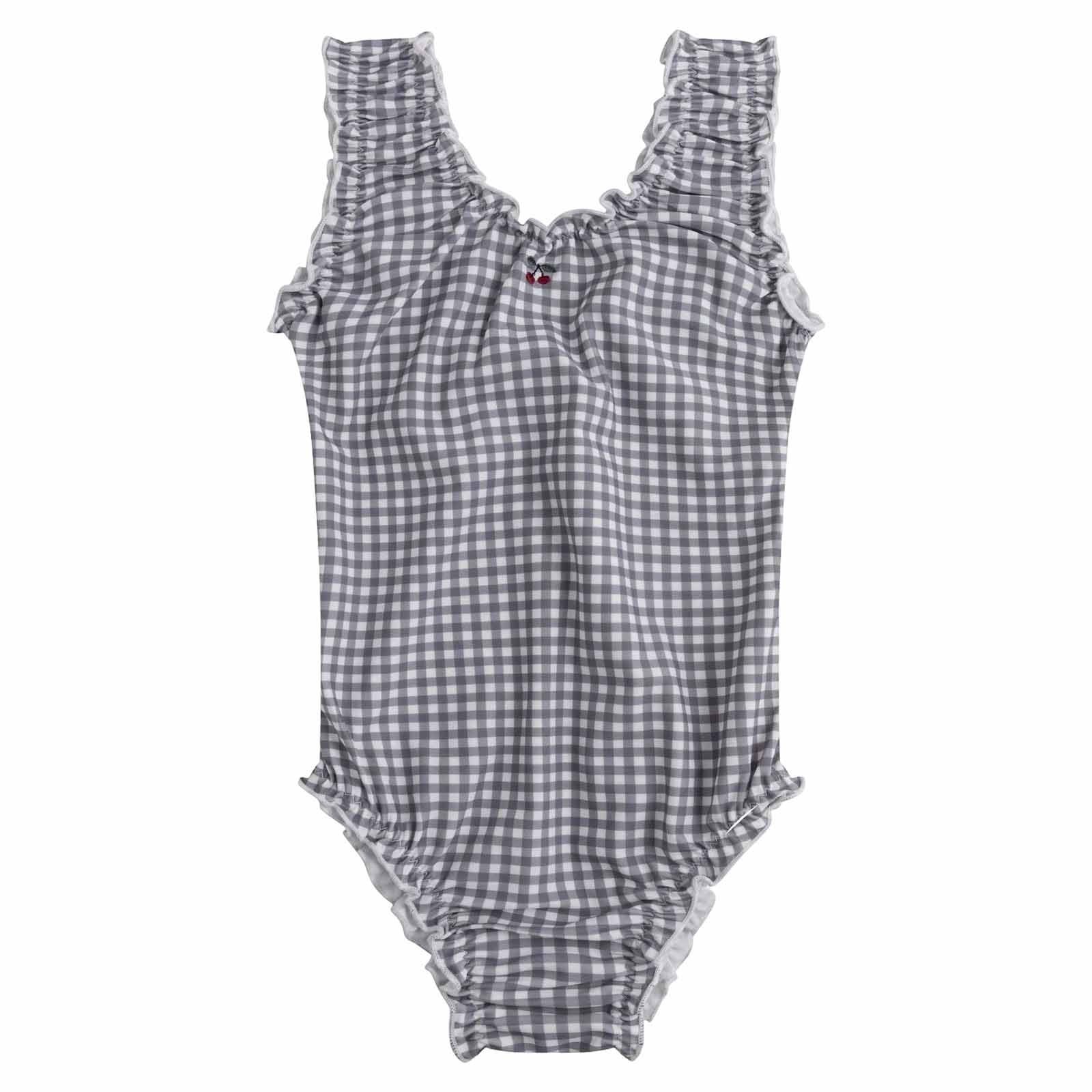 Hihipz Infant Girl One Piece Swimsuit Gingham Print Ruffle Trim Bathing Suit (Blue, 12-18 Months) xh6o5