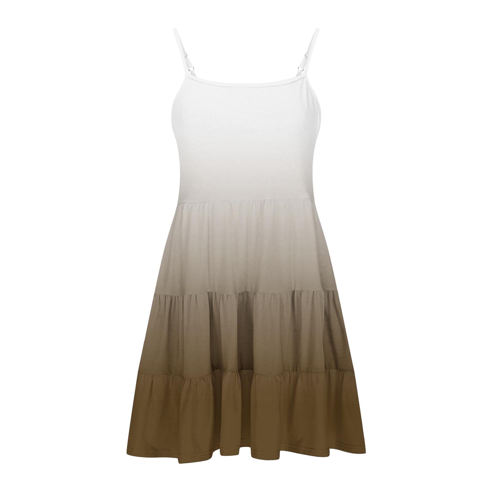 WRKEKC Girls Summer Bohemian Sundress Spaghetti Strap Tiered Ruffle Hem Gradient Dress (Brown, Size 10) zioe8