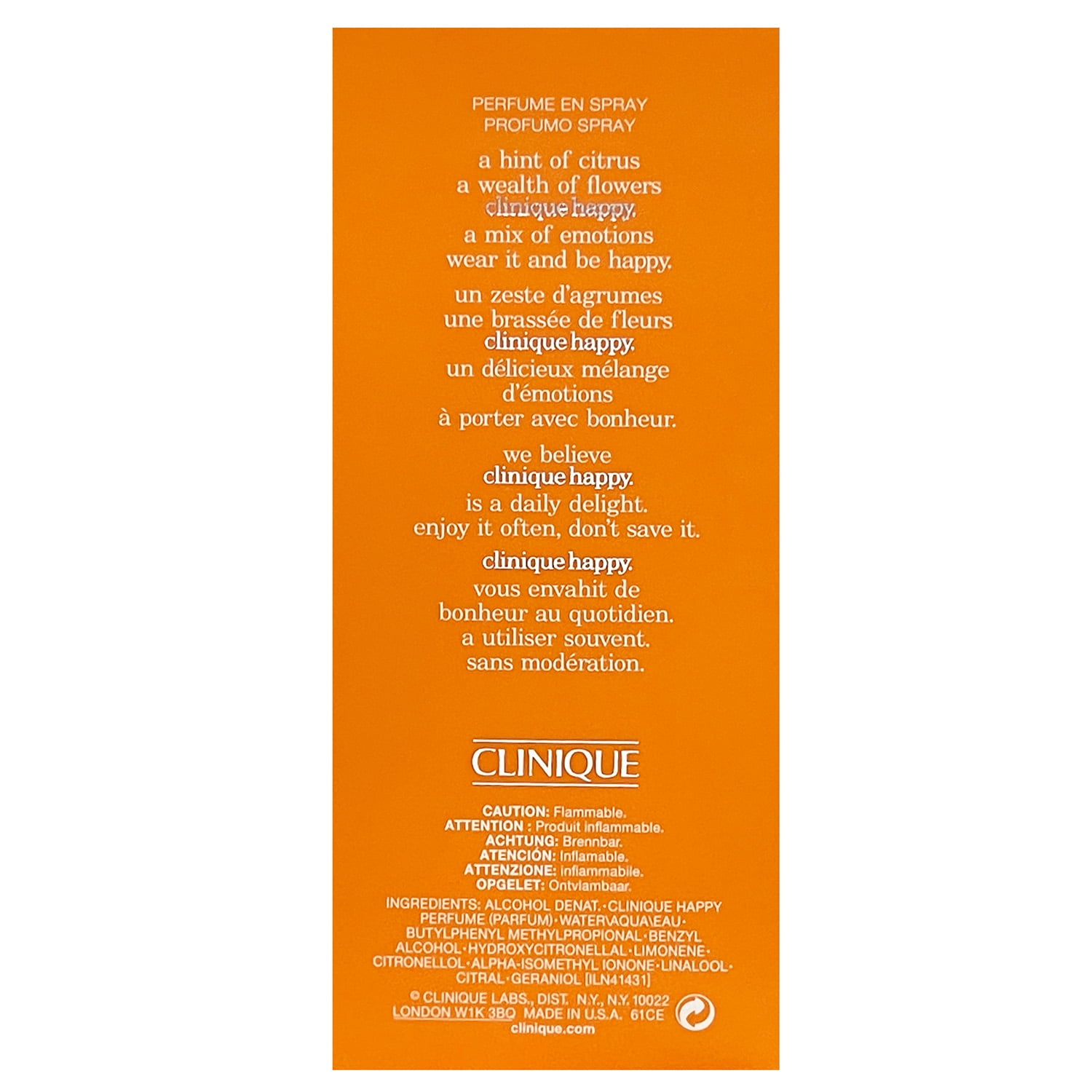 Clinique Happy Parfum Spray for Women, Long-lasting Floral Citrus Fragrance (3.4 fl oz) 59d4o