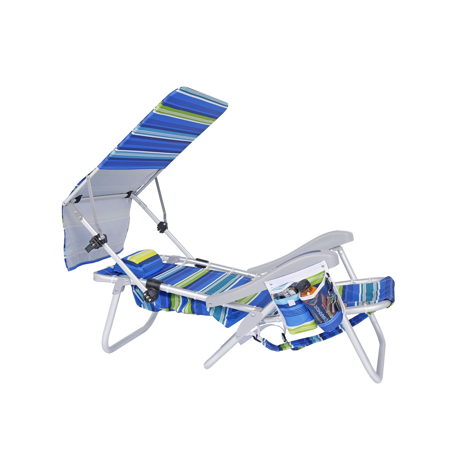 Beachmall Heavy Duty Aluminum Folding Backpack Beach Chair with Canopy and Cooler (Blue, 300 lb Capacity) 0x0qx