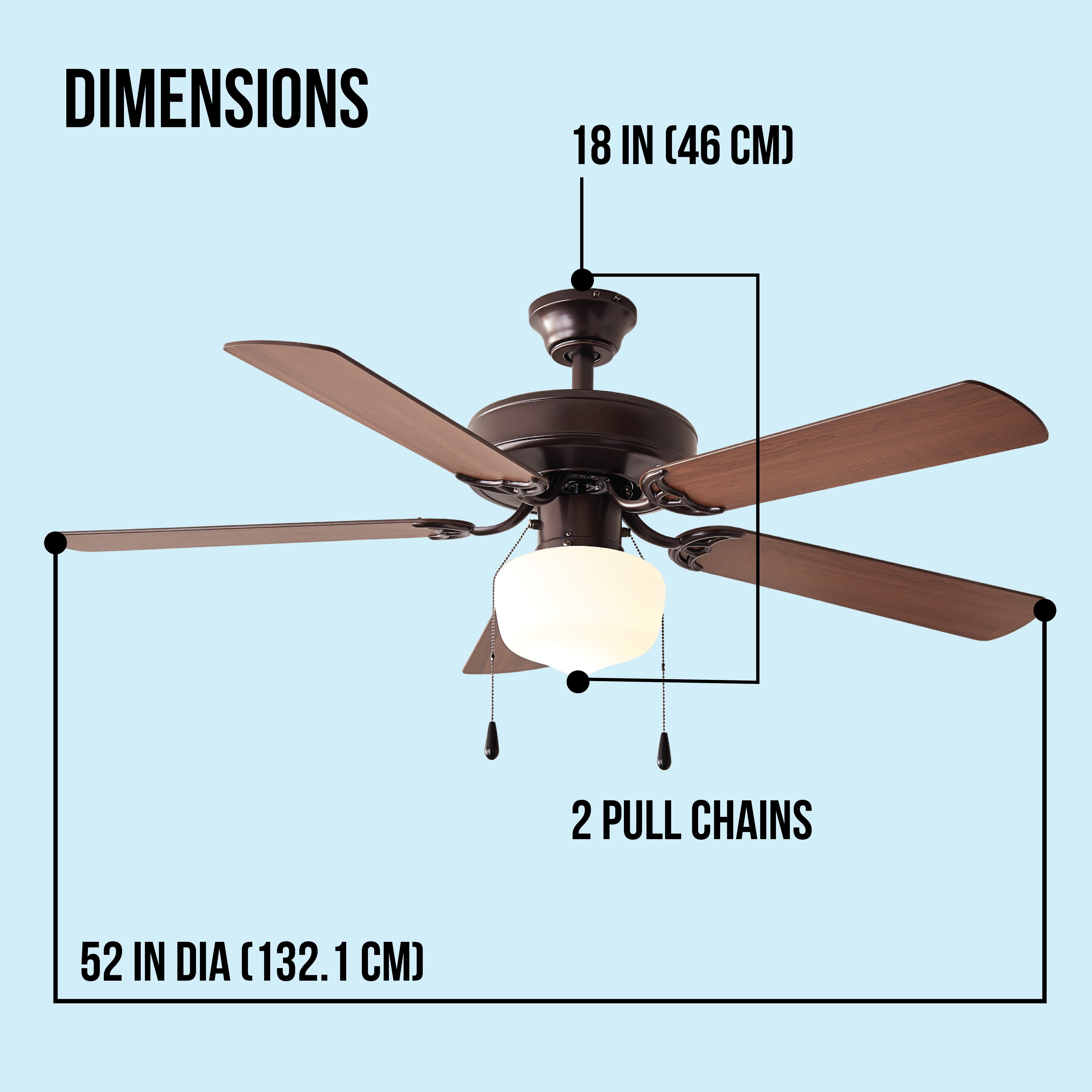 Mainstays 52 in Ceiling Fan with Light Kit, Reversible Motor, 5 Blades (Oil Rubbed Bronze, 52 in) mvlon