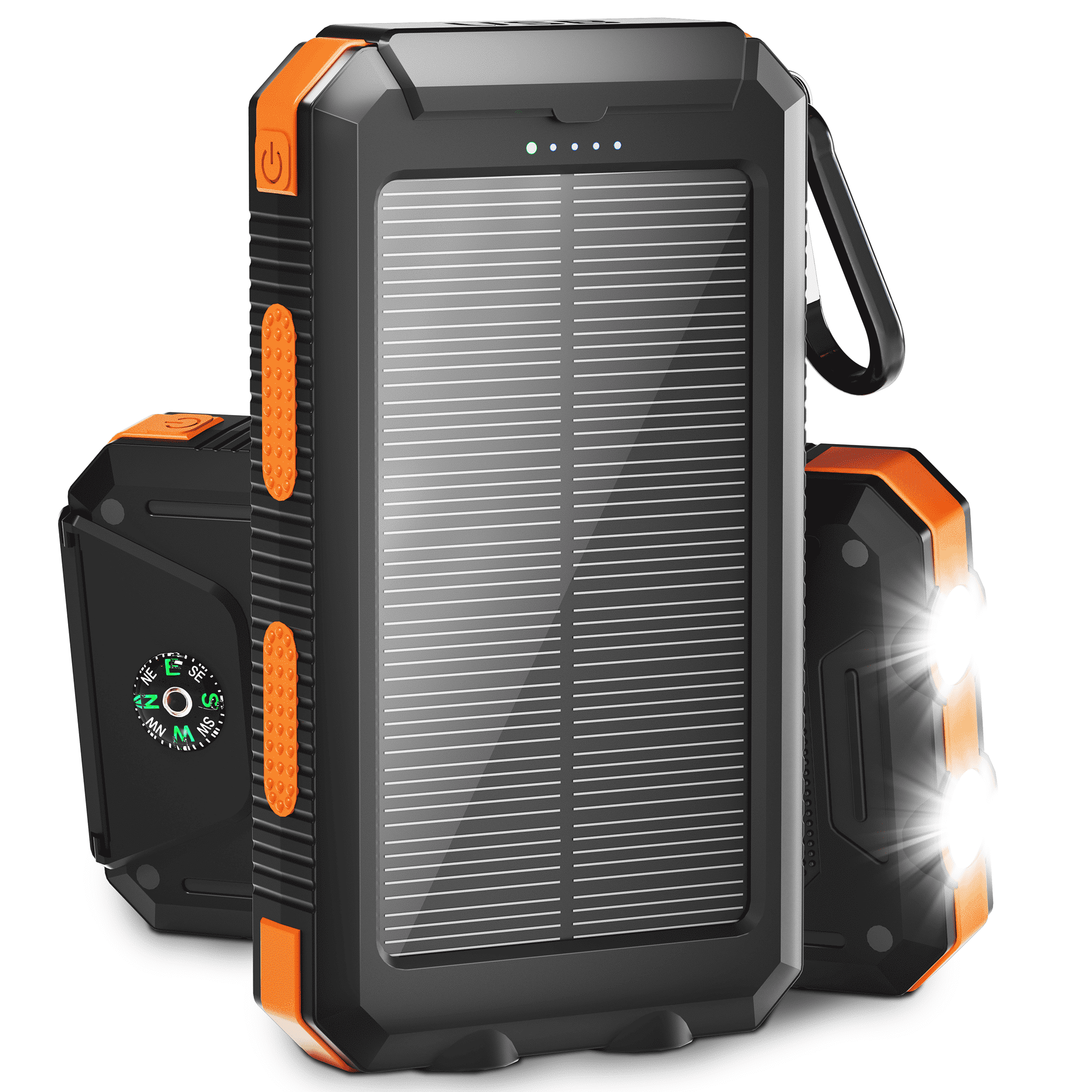 SOLPOWBEN 20000mAh Portable Solar Power Bank with Dual USB Ports, LED Flashlight, and Compass (Orange, 20000mAh) xiozo