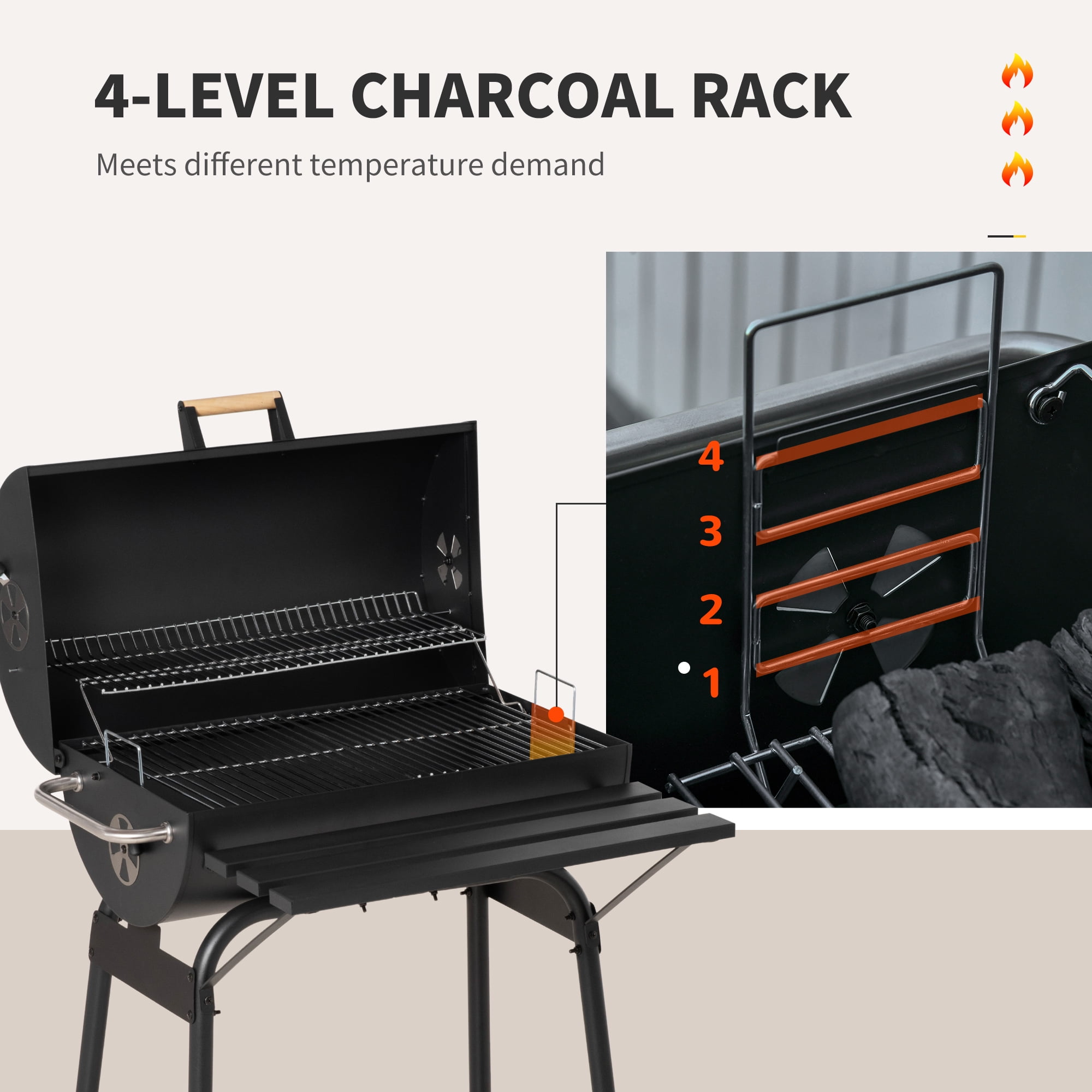 Outsunny Steel Portable Backyard Charcoal BBQ Grill and Offset Smoker Combo (Black, 30.75 in x 29 in x 40.75 in) s1gzl