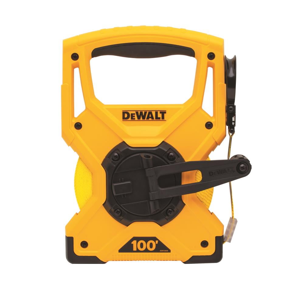DEWALT Long Tape Measure, Heavy-Duty Fiberglass Blade, Ergonomic Hand-Crank Reel (Yellow, 0.5 in x 100 ft) k11n0