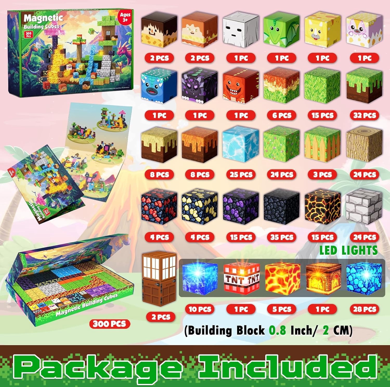 Annexfun Magnetic Building Blocks Set (Dinosaur Volcano Forest Castle, 300 Pieces) dmytu