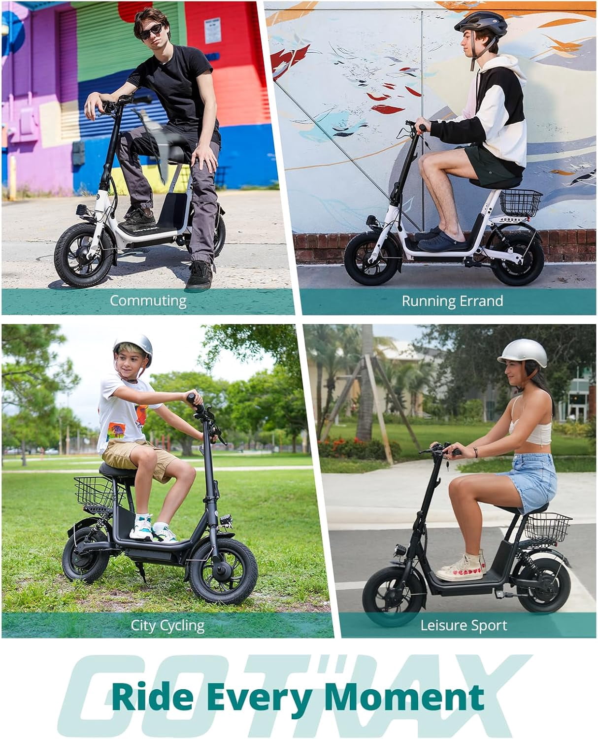 Gotrax A5 Electric Scooter with Seat and Storage Basket (White, 220 lb) p2ele