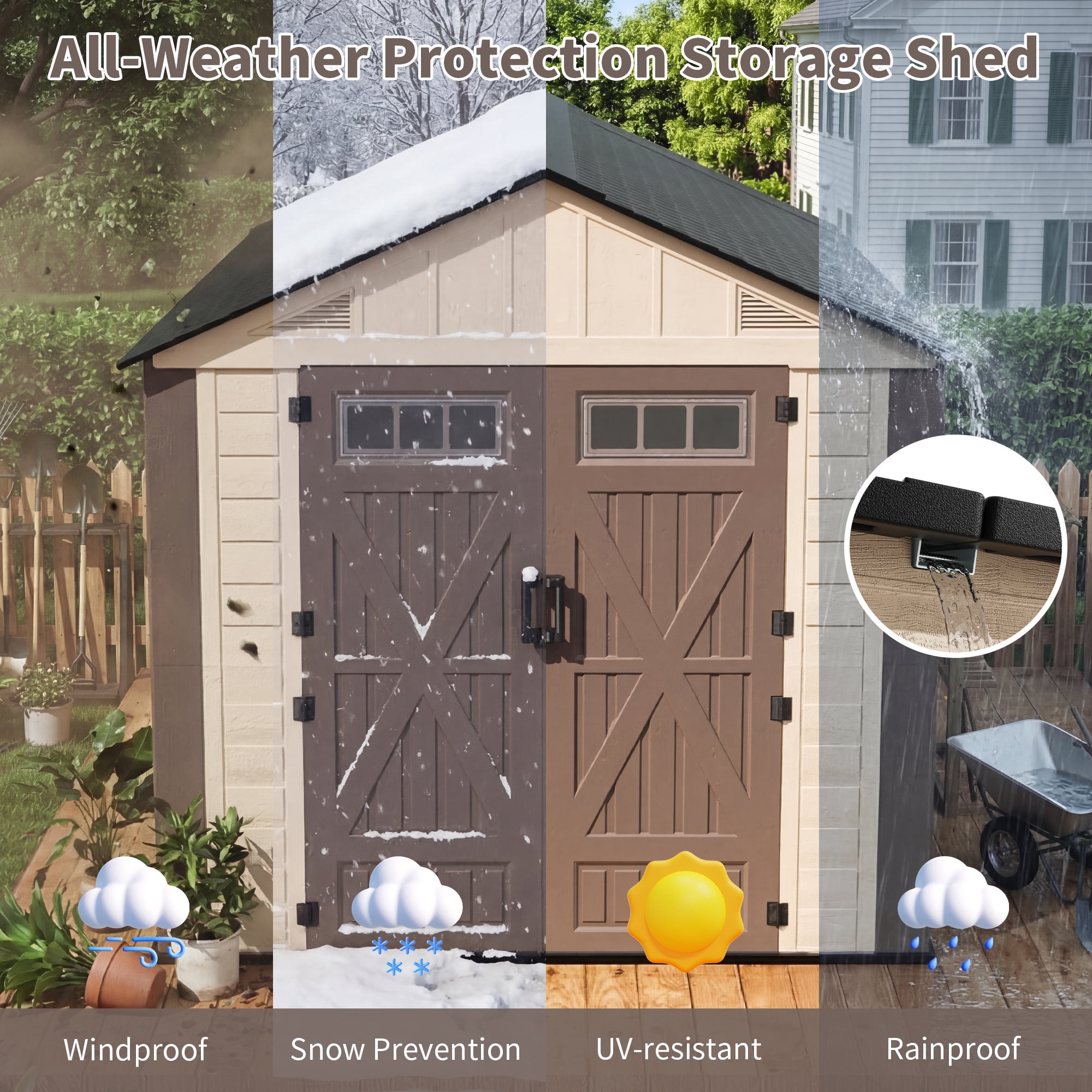 NETAJE Resin Outdoor Storage Shed, Heavy-Duty Weather-Resistant Tool House with Floor, Window, and Vents (Beige & Brown, 8 ft x 12 ft) ckpx1