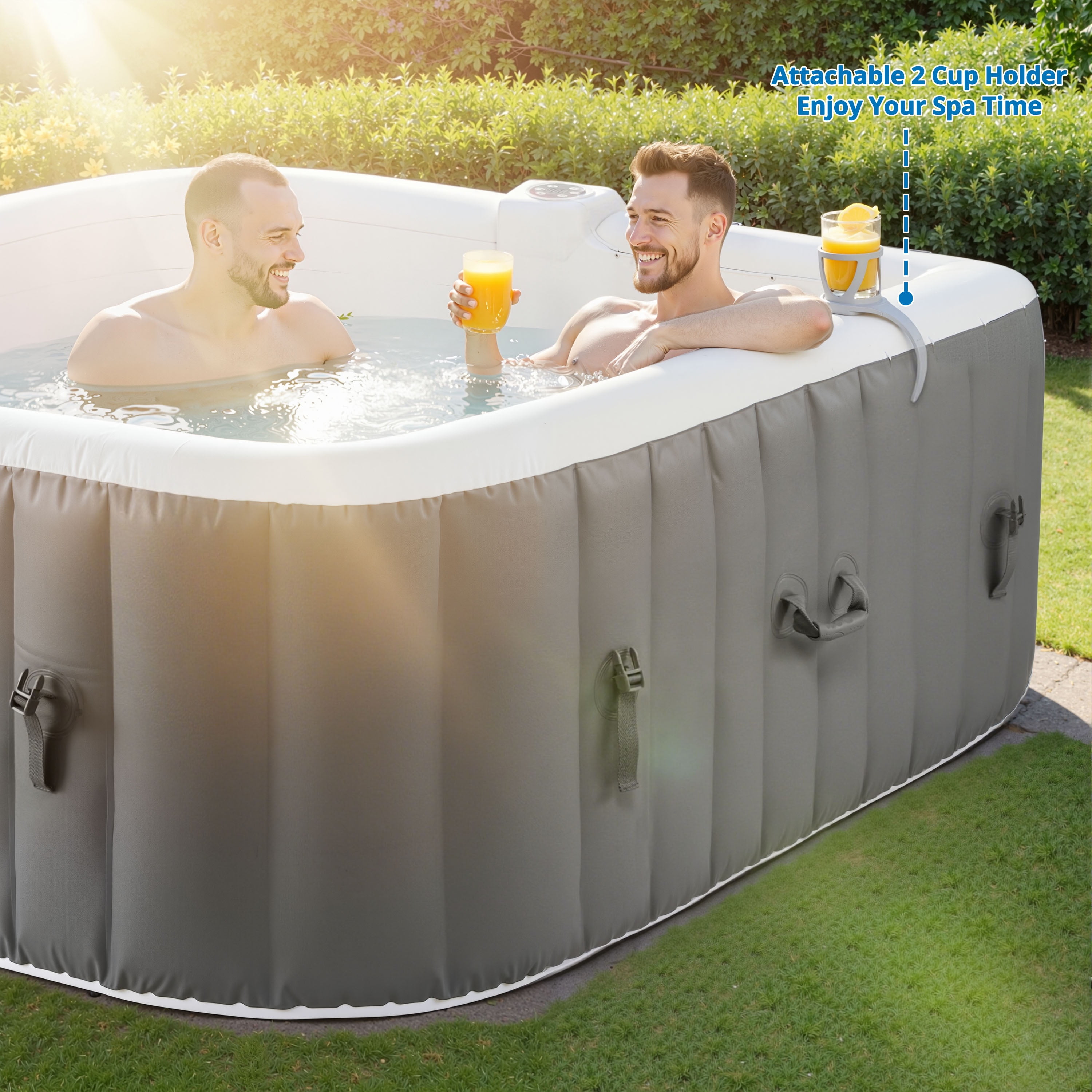 Segmart 73 in Inflatable Hot Tub Spa, Outdoor Portable Jacuzzi with 130 Jets and Insulated Cover (Gray, 240 gal) ir351