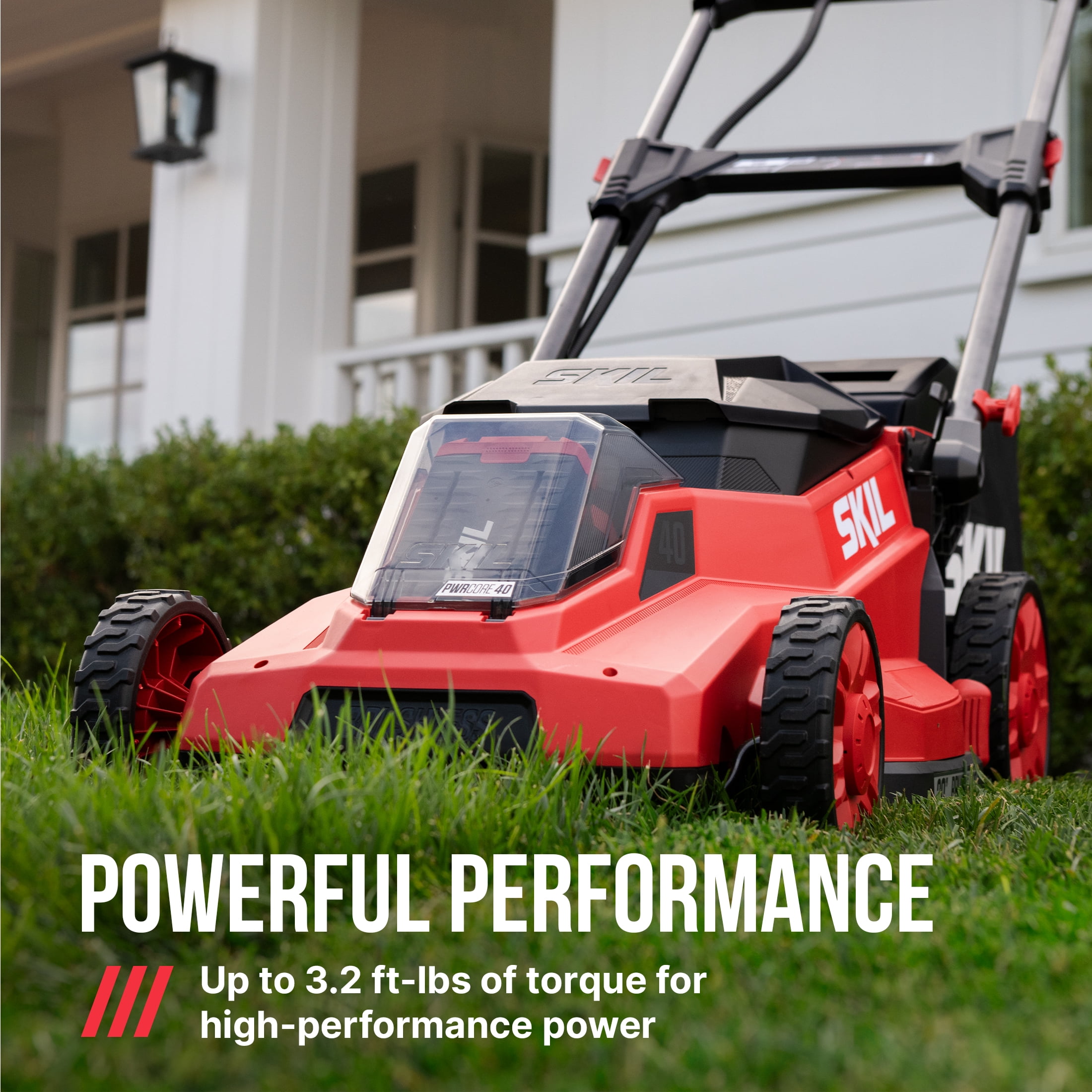 SKIL PWR CORE 40V Brushless 20-Inch Push Mower Kit with Smart Caddy, 7.5Ah Battery and 150W Charger (Red, 20-Inch) eoubn