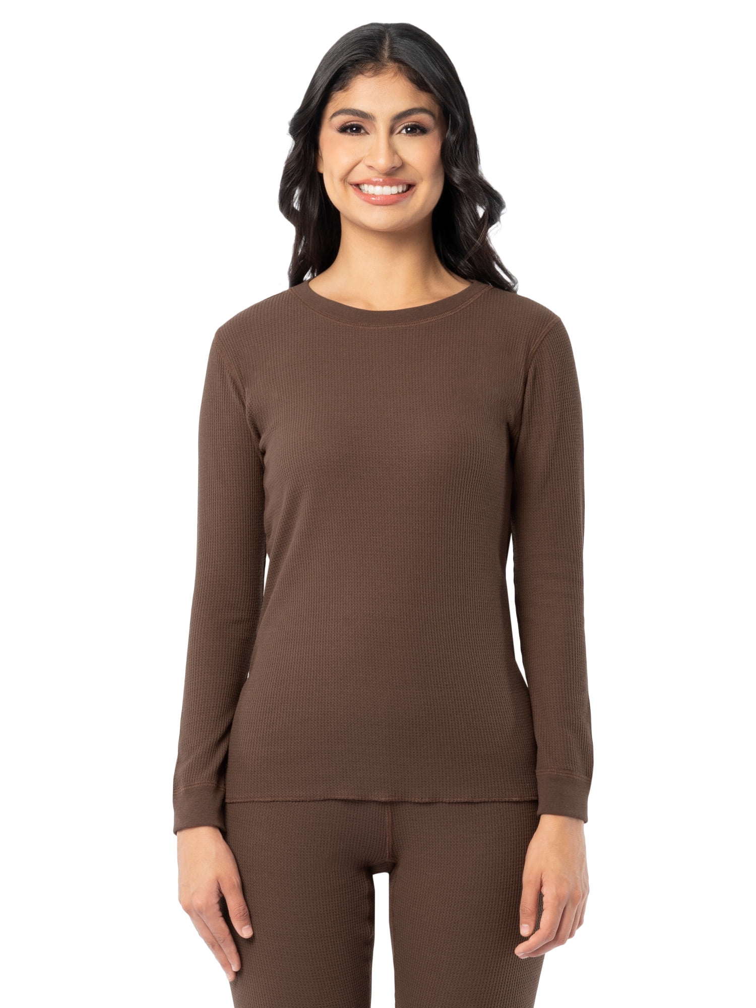 Fruit of the Loom Women's Recycled Waffle Thermal Top (Brown, XS) u779d