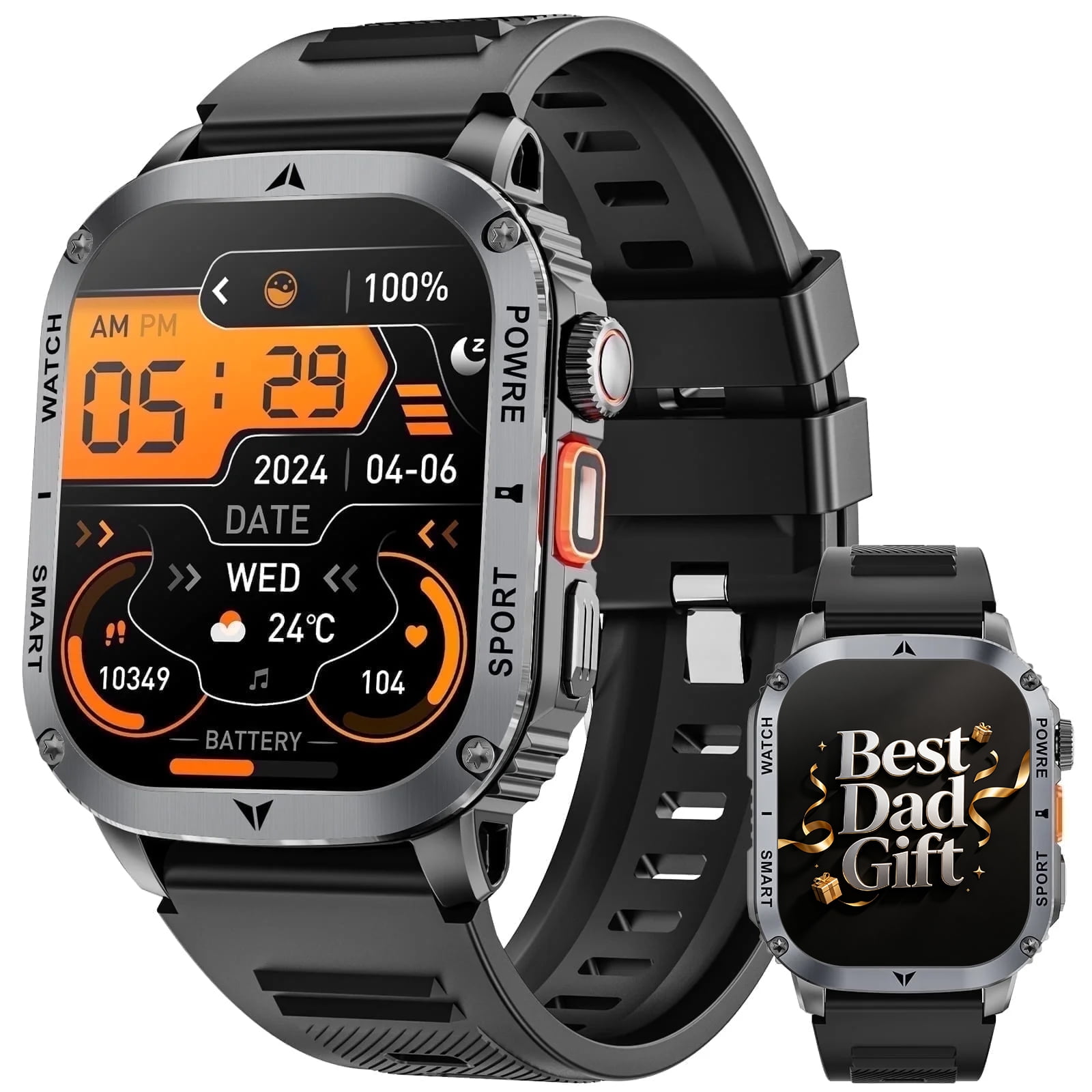 Haulvean Military Smart Watch for Men, Bluetooth Calling Fitness Tracker with 100+ Sport Modes and IP68 Waterproof Rating (Black, 2.01 in) op5xm