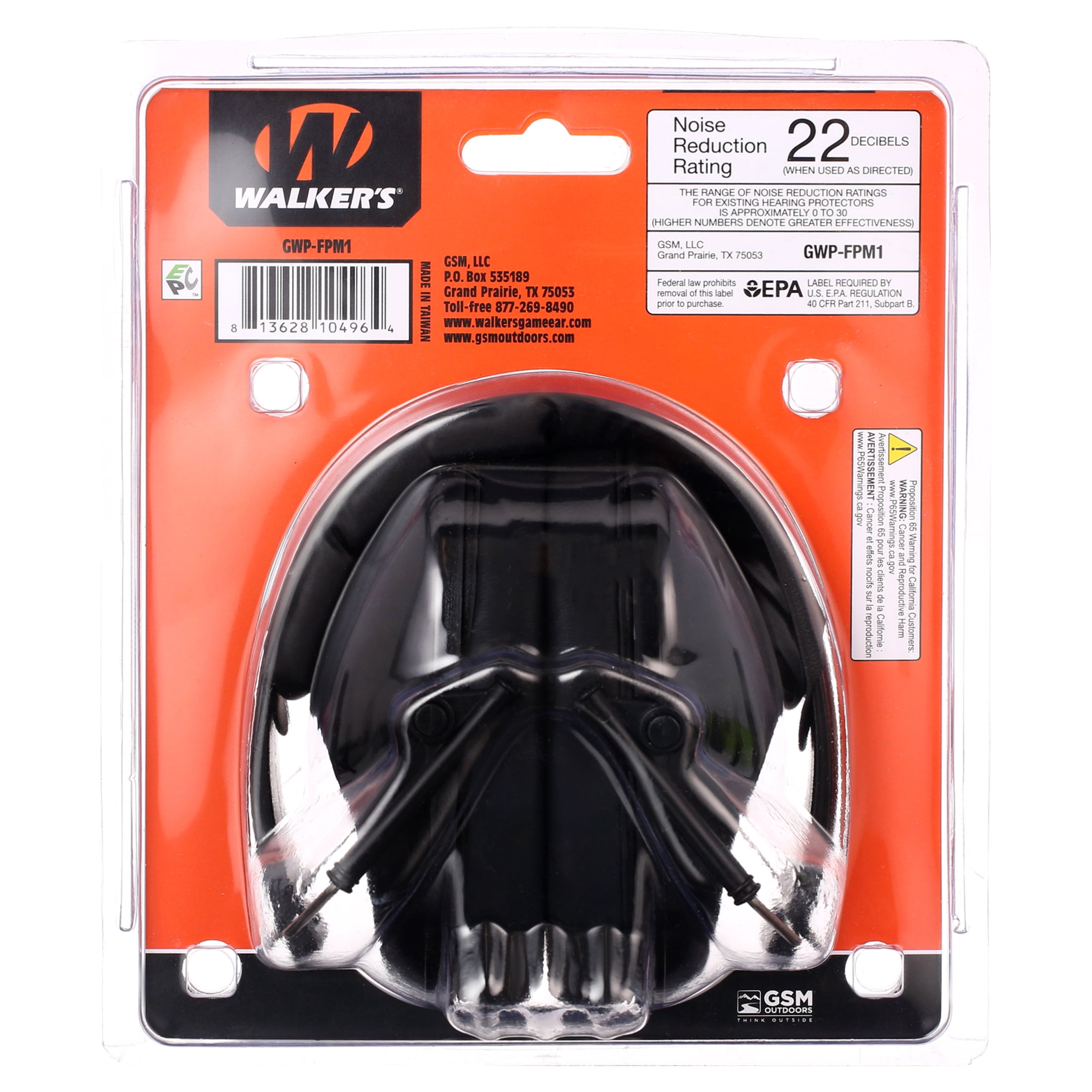 Walker's Passive Earmuffs Noise Reduction Hearing Protection (Black, One Size) ab2nj