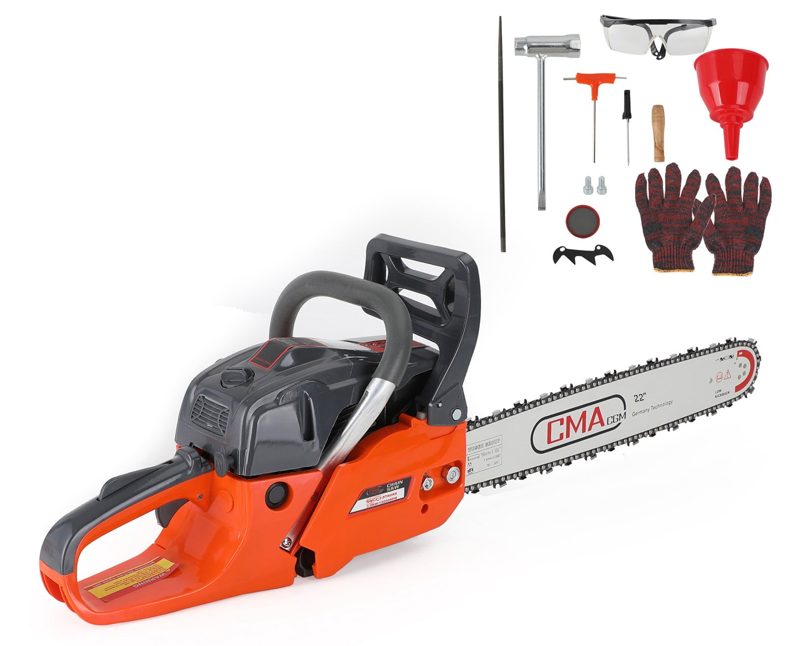 Topteng 68CC Gasoline Powered Chainsaw, Heavy-Duty Wood Cutting Tool with Automatic Chain Oiler (Orange, 22 in) hvlhg