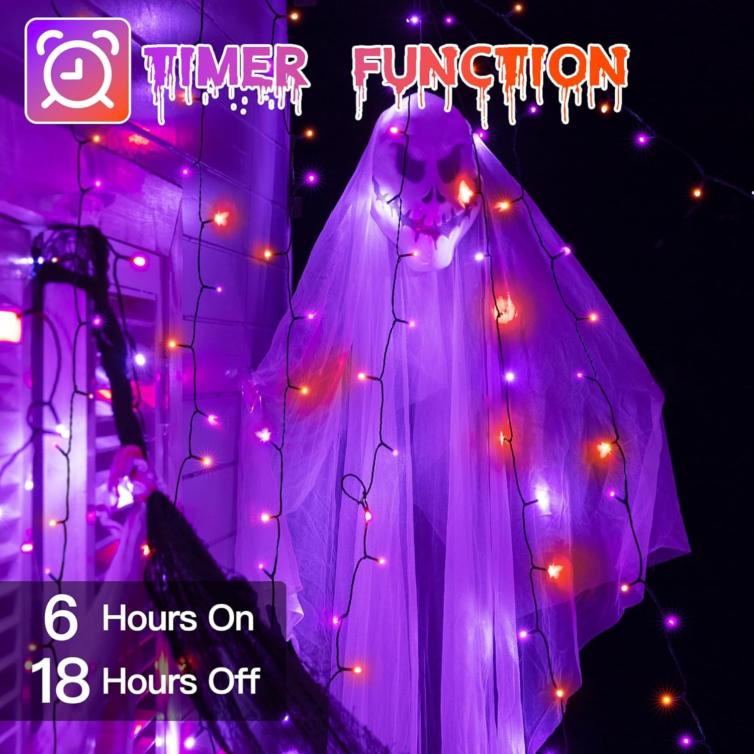 Generic 200 LED Halloween String Lights, Waterproof Outdoor Decorative Lighting with 8 Modes (Orange and Purple, 66 ft) hxw36