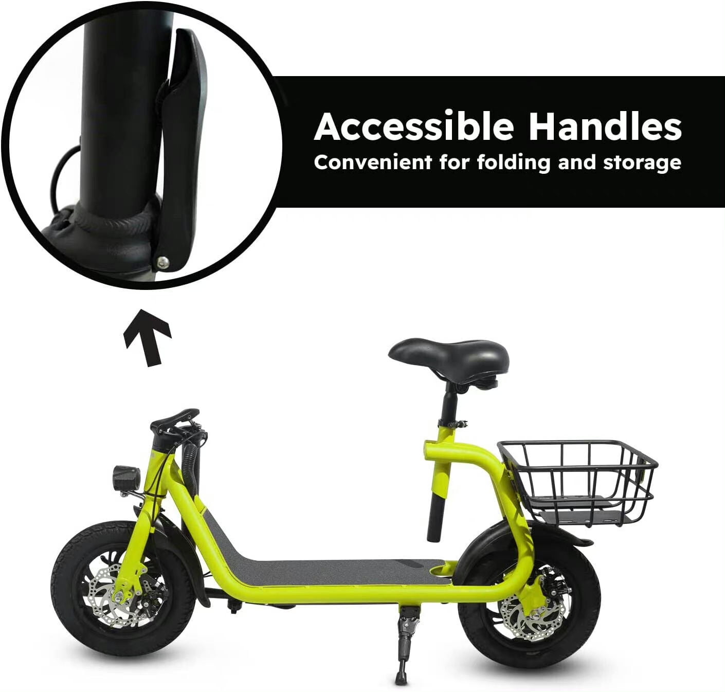 Lohoms 450W 36V Foldable Electric Commuter E-Bike with Seat and Basket (Yellow, 12 in Tires) rc78x