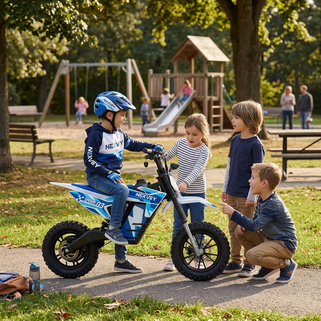 NEXVEY Spark 03 Electric Dirt Bike for Kids, 1500W Off-Road Ebike with Dual Suspension (Blue, 14 in Tires) nomxy