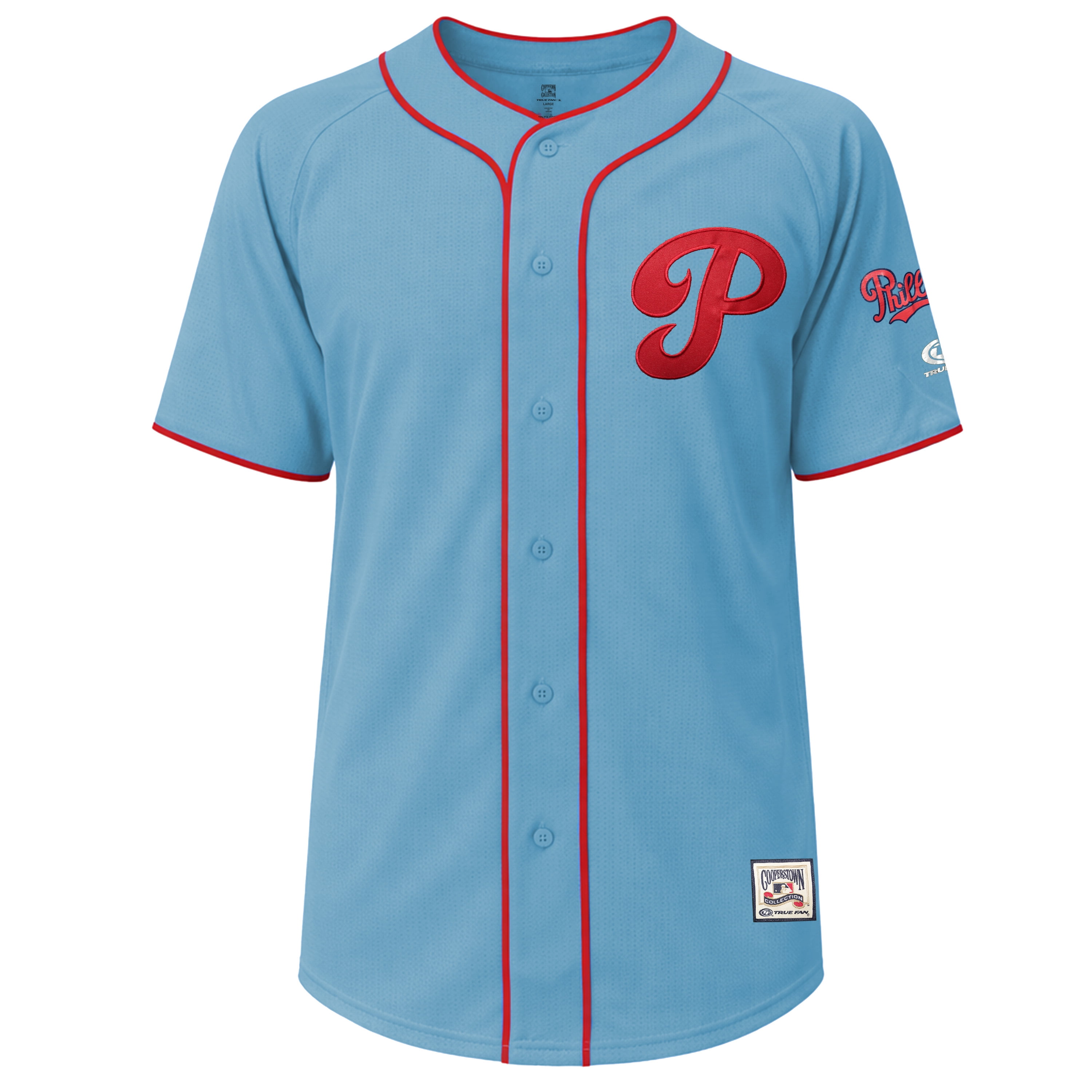 Philadelphia Phillies MLB Cooperstown Collection Men's Alternate Full Button Jersey (Red, Large) 4ne48