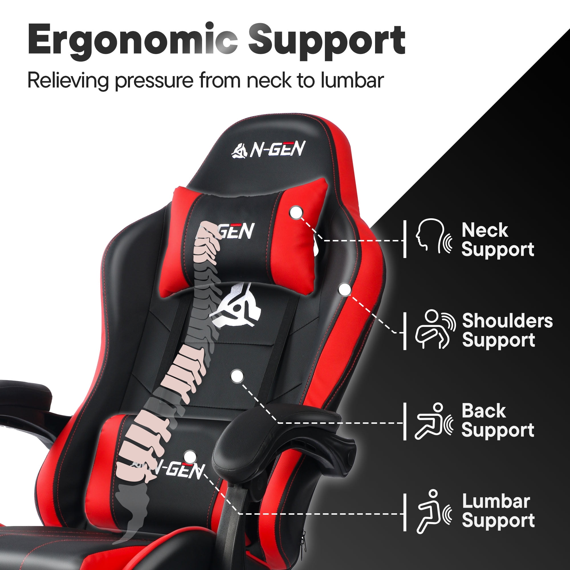 CELTOSS Ergonomic Gaming Chair with Footrest and Lumbar Support (Red, 300 lb Capacity) ehsjc