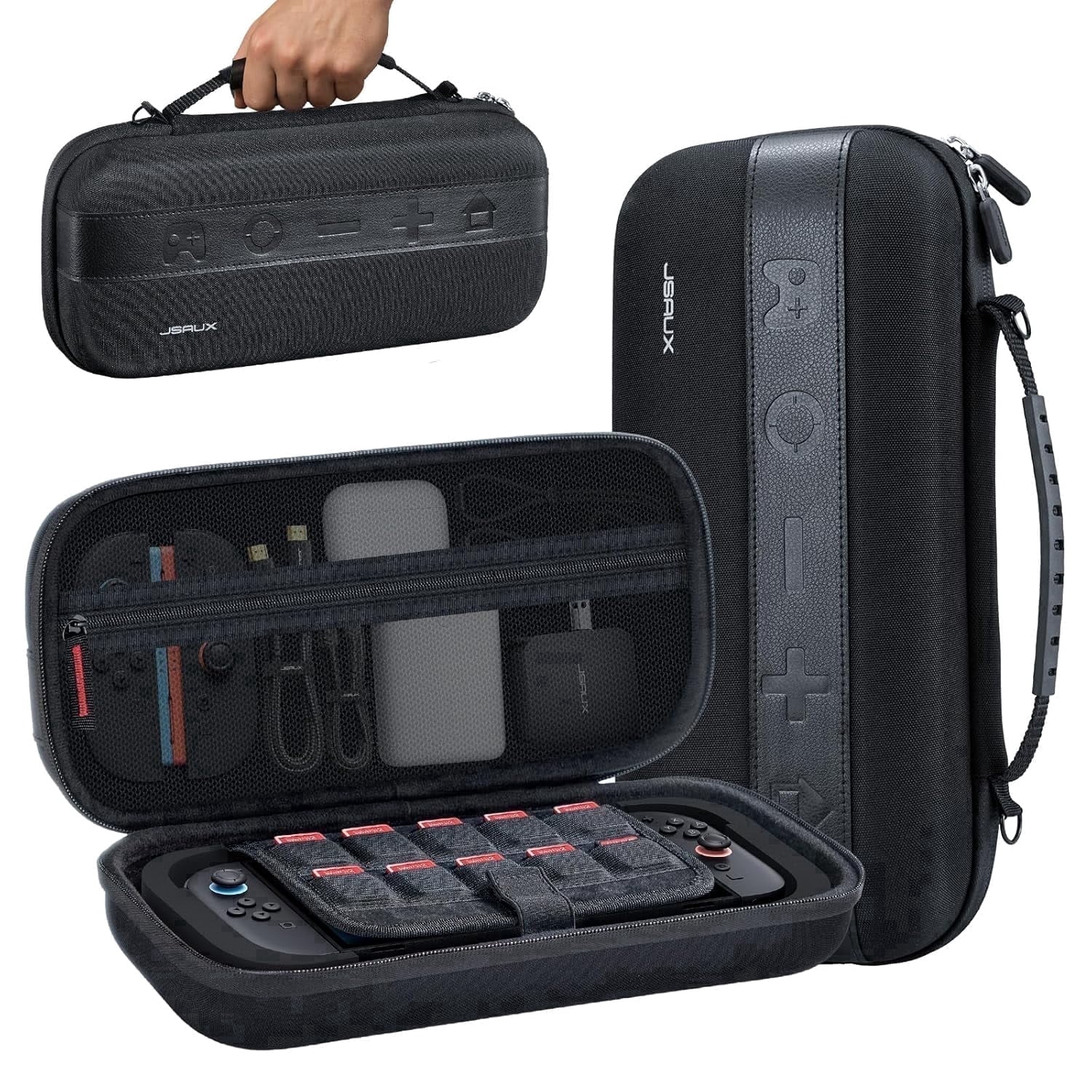 JSAUX Carrying Case for Nintendo Switch 2, Hard Shell Travel Organizer with 20 Game Card Slots (Black, 12.5 in x 5.5 in x 3.5 in) 9ig7m