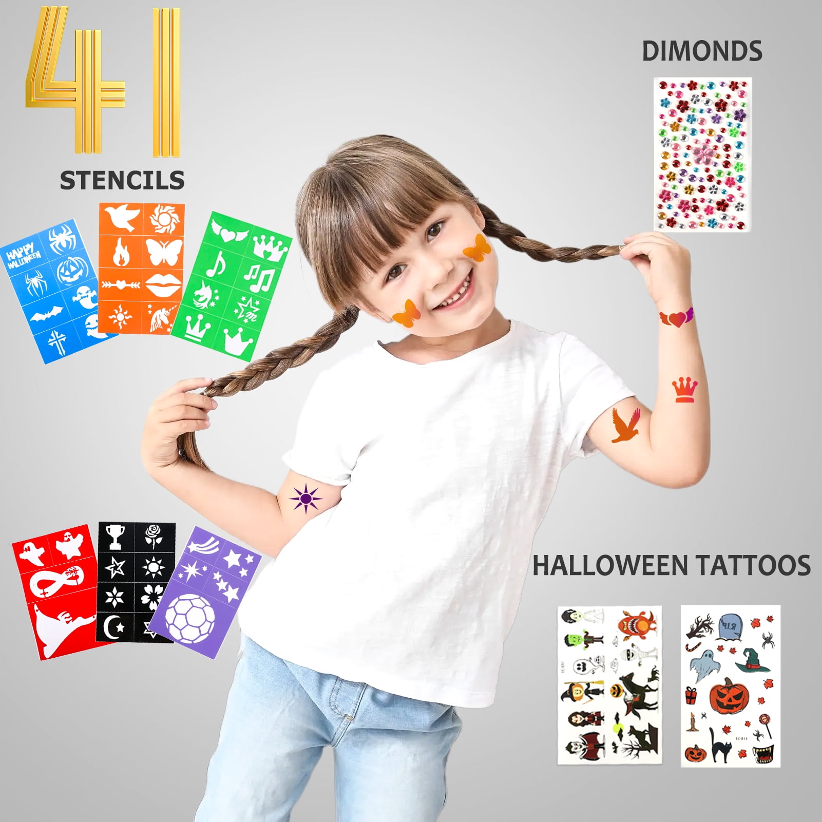 CandWuom Professional Face Painting Kit, Water Activated Paint Set with Brushes, Stencils, and Gems (42 Colors) njwol