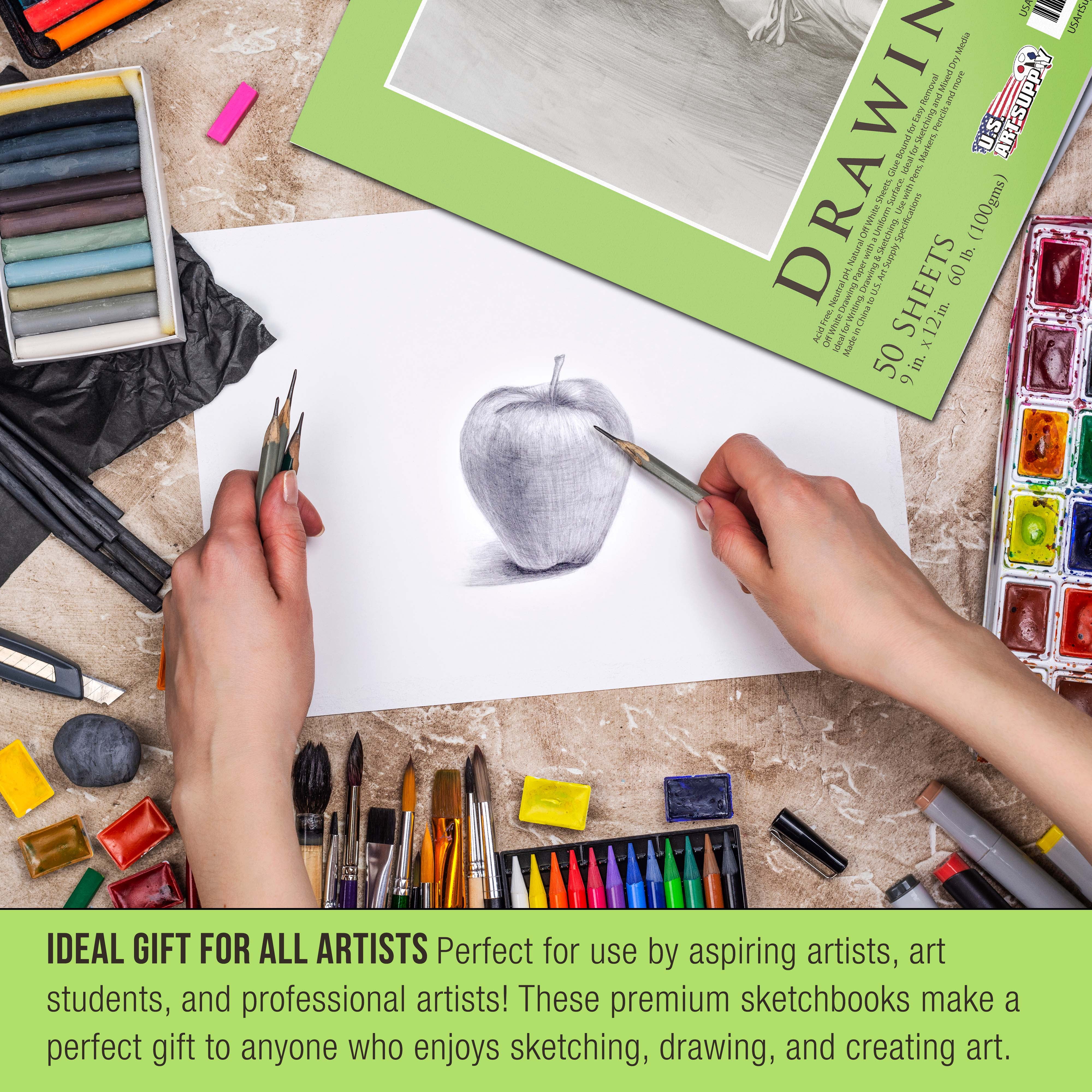 U.S. Art Supply Premium Drawing Paper Pad, Acid-Free Sketchbook for Dry Media (White, 9 in x 12 in, 2 Pack) zaxdr