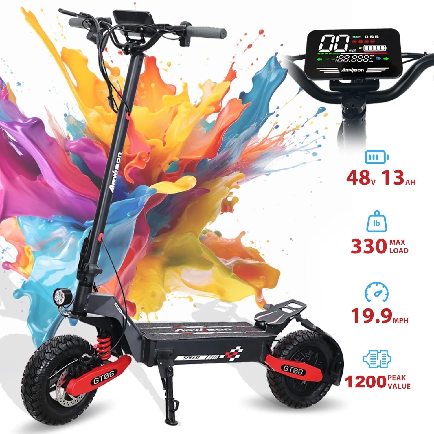 Kunyun 1200W Electric Scooter for Adults, Off-Road Folding Commuter with 11 in Tires (Black, 68 lb) dvalp