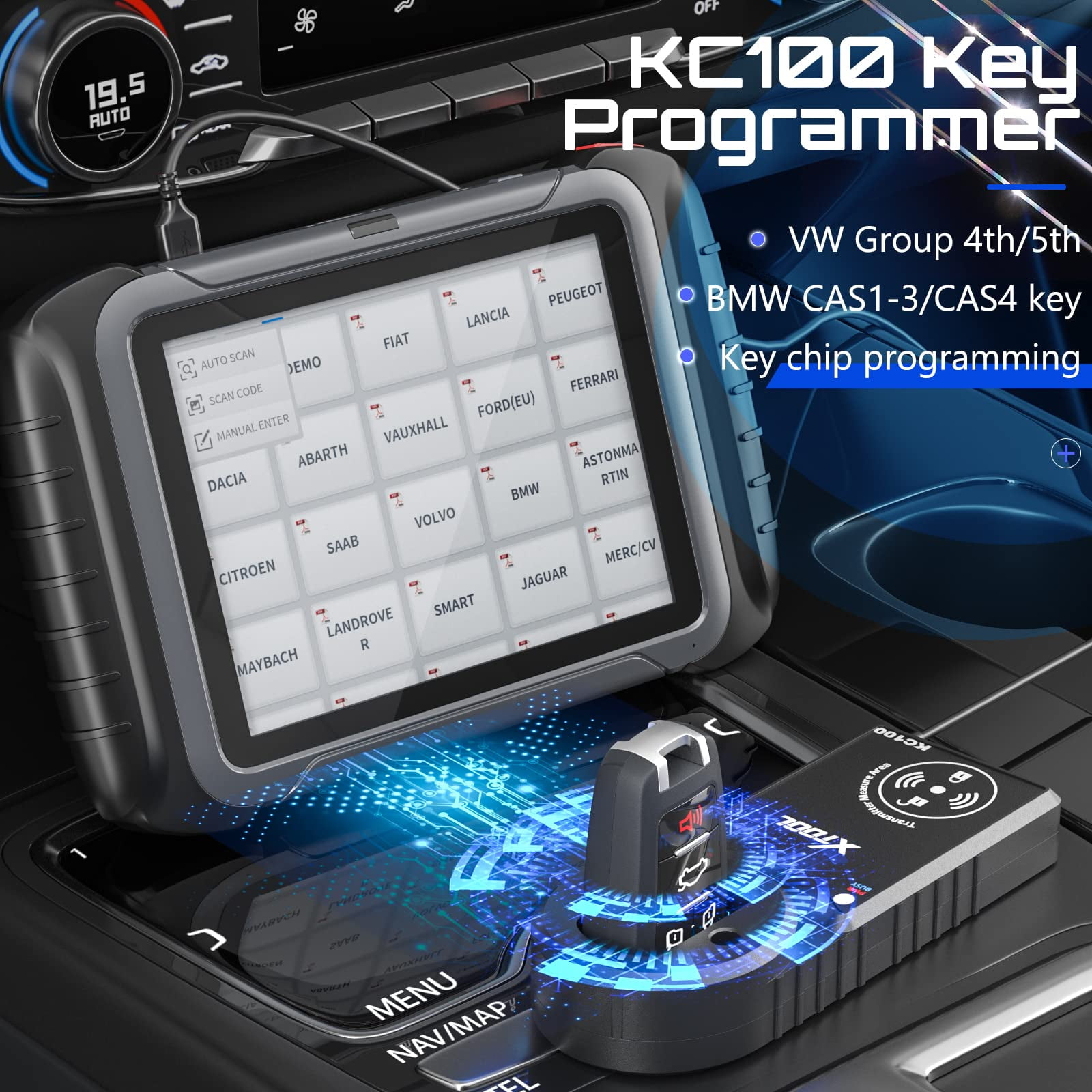 XTOOL KC100 Automotive Key Fob Programmer Adapter for Toyota Lexus VW BMW (Black) dq3wg