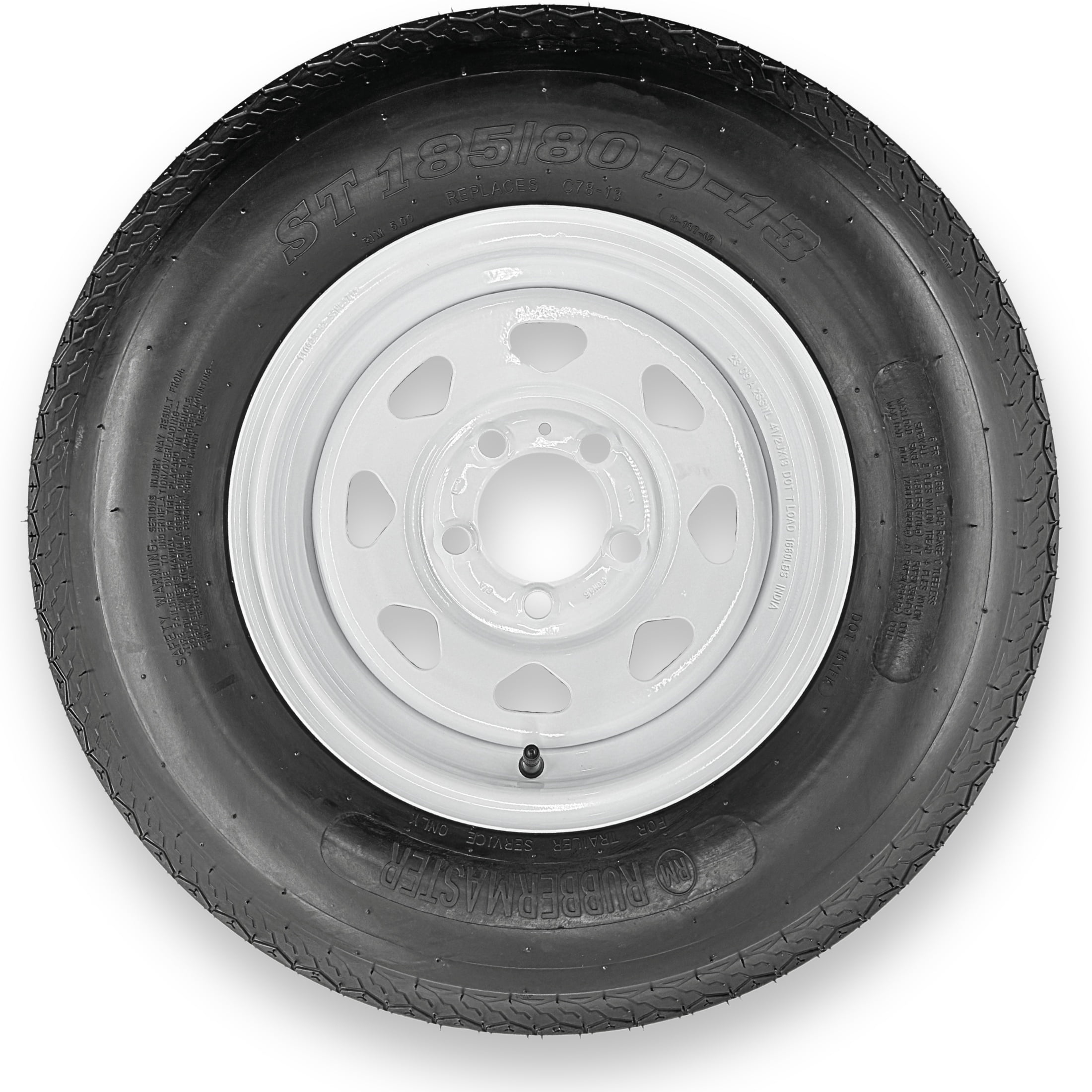 RubberMaster ST185/80D13 Highway Rib Tire and Wheel Assembly (5 on 4.5 in, 6 Ply, White) 4cza0