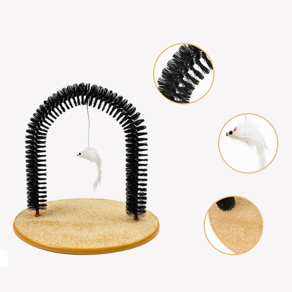 BEYCED Cat Self Groomer Arch with Scratching Pad and Hanging Toy (Black, 14 in x 12 in) xuruh